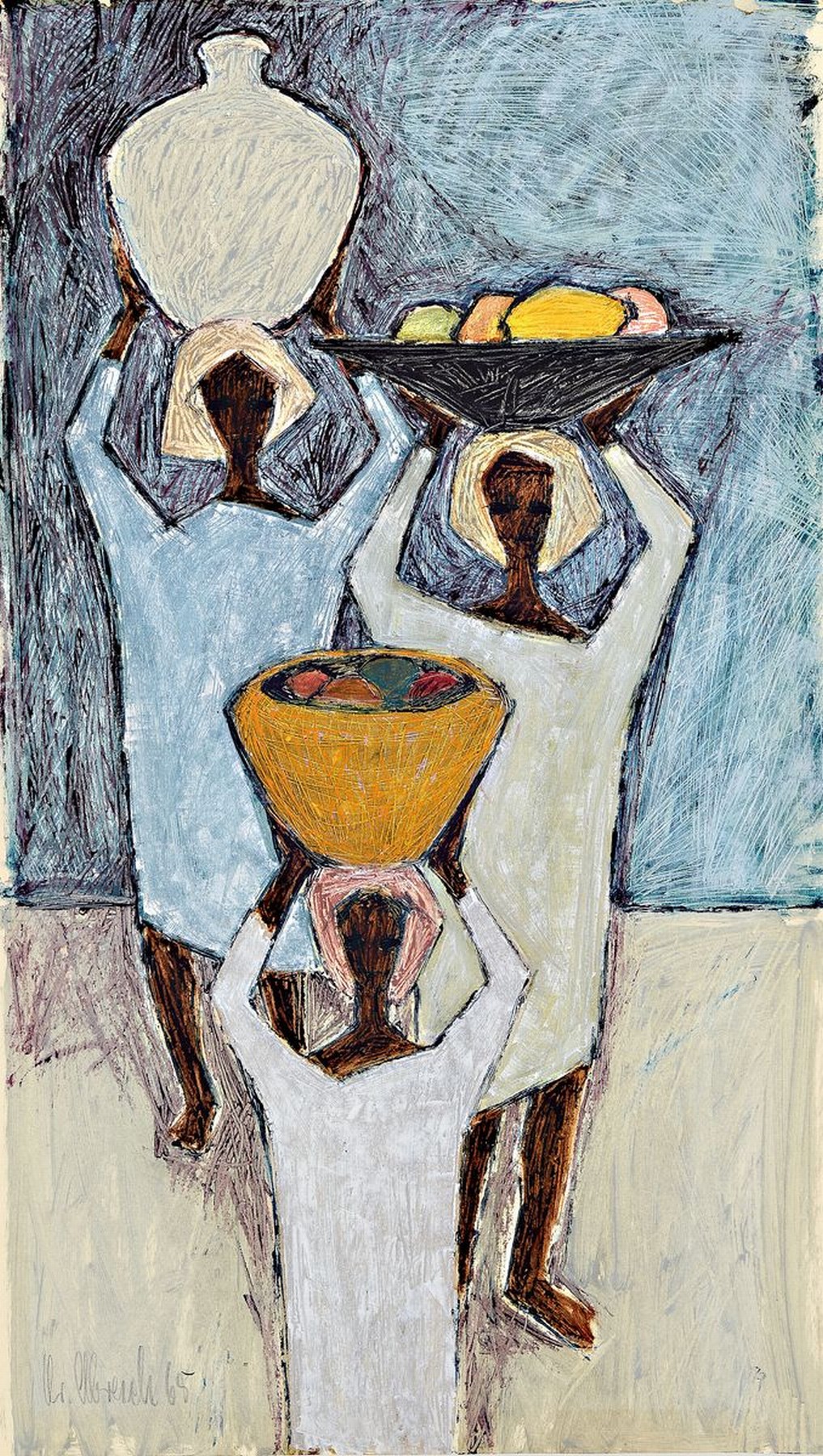Christel Abresch, 1931 Sulzbach-2011 Neustadt/Weinstr., drei afrikanische Frauen, Mischtechnik auf Papier, links unten signiert und dat. 65, ca. ...