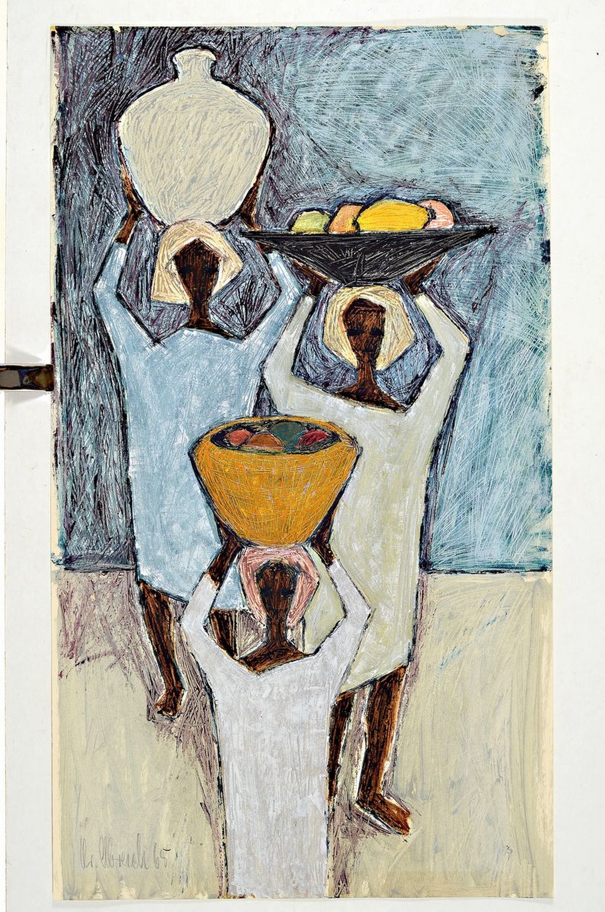 Detail k: Christel Abresch, 1931 Sulzbach-2011 Neustadt/Weinstr., drei afrikanische Frauen, Mischtechnik auf Papier, links unten signiert und dat. 65, ca. ...