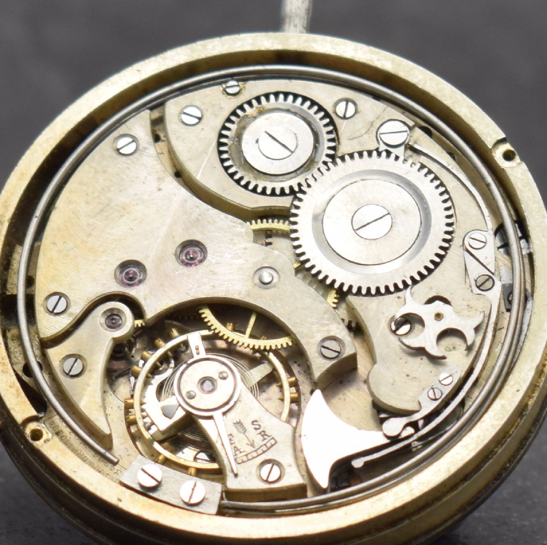 Detail c: Savonette Taschenuhrwerk mit 1/4 Stunden- Repetition bezeichnet CHRONOMETRE REPETITION, Schweiz um 1900, Emailzifferbl. m. arab. Std. riss., gebl. ...