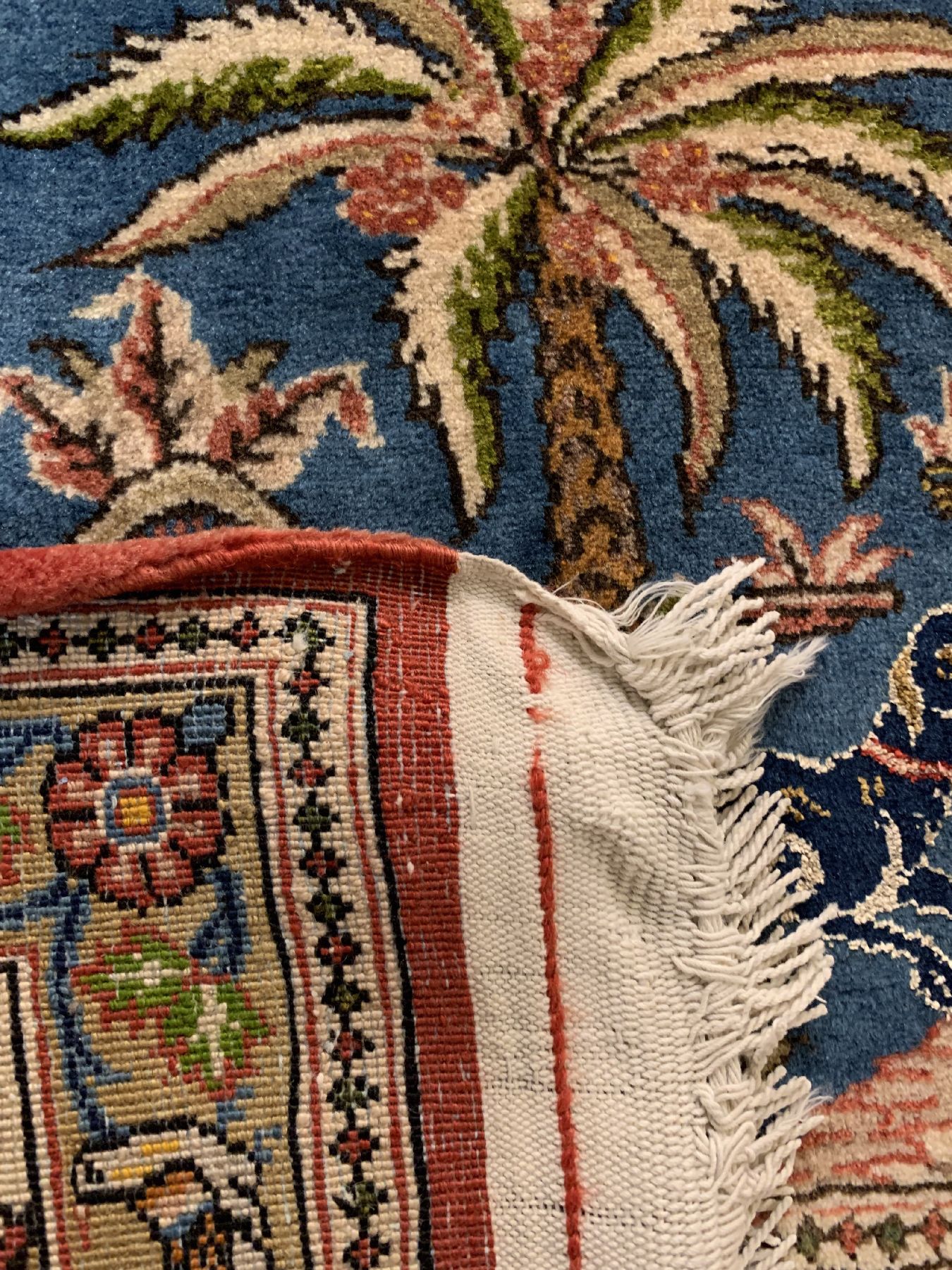Detail h: Feiner Ghom Kork, Persien, um1940/50, Korkwolle mit Seide geknüpft auf Baumwolle, ausgefallener Jagdteppich mit seltener Farbgebung, ca.214 x 154 ...