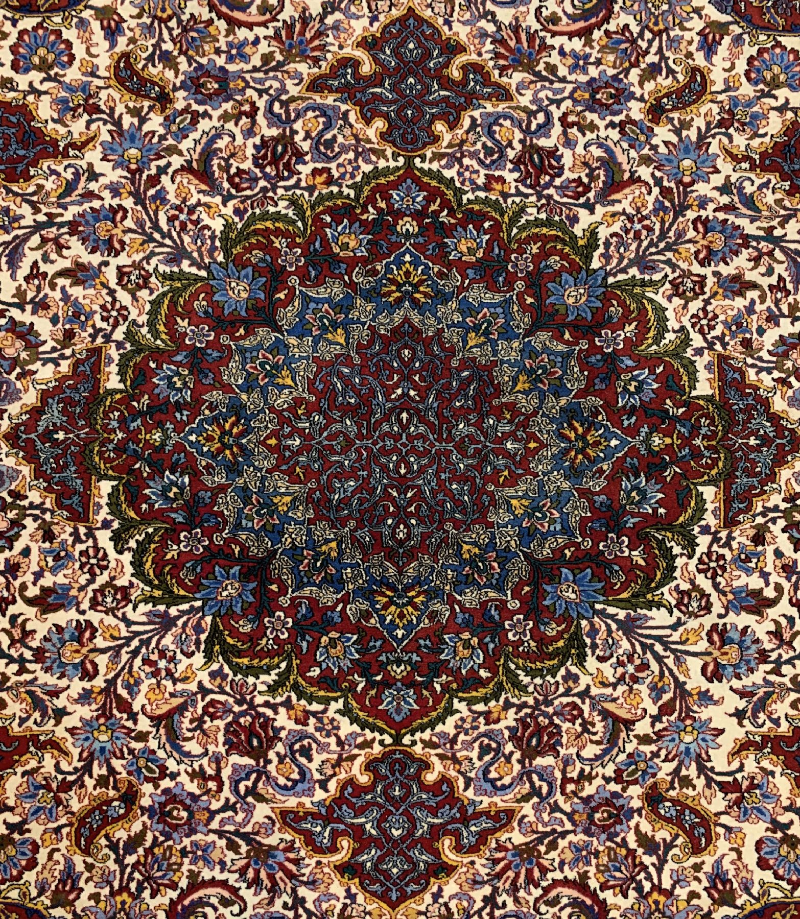 Detail b: Sehr feiner Esfahan (18 Kheft), Persien, um 1940/50, Korkwolle geknüpft auf Seide, Bemerkenswerte feine Knüpfung, ca. 233 x 160 cm,ca. 1.2 Mio ...