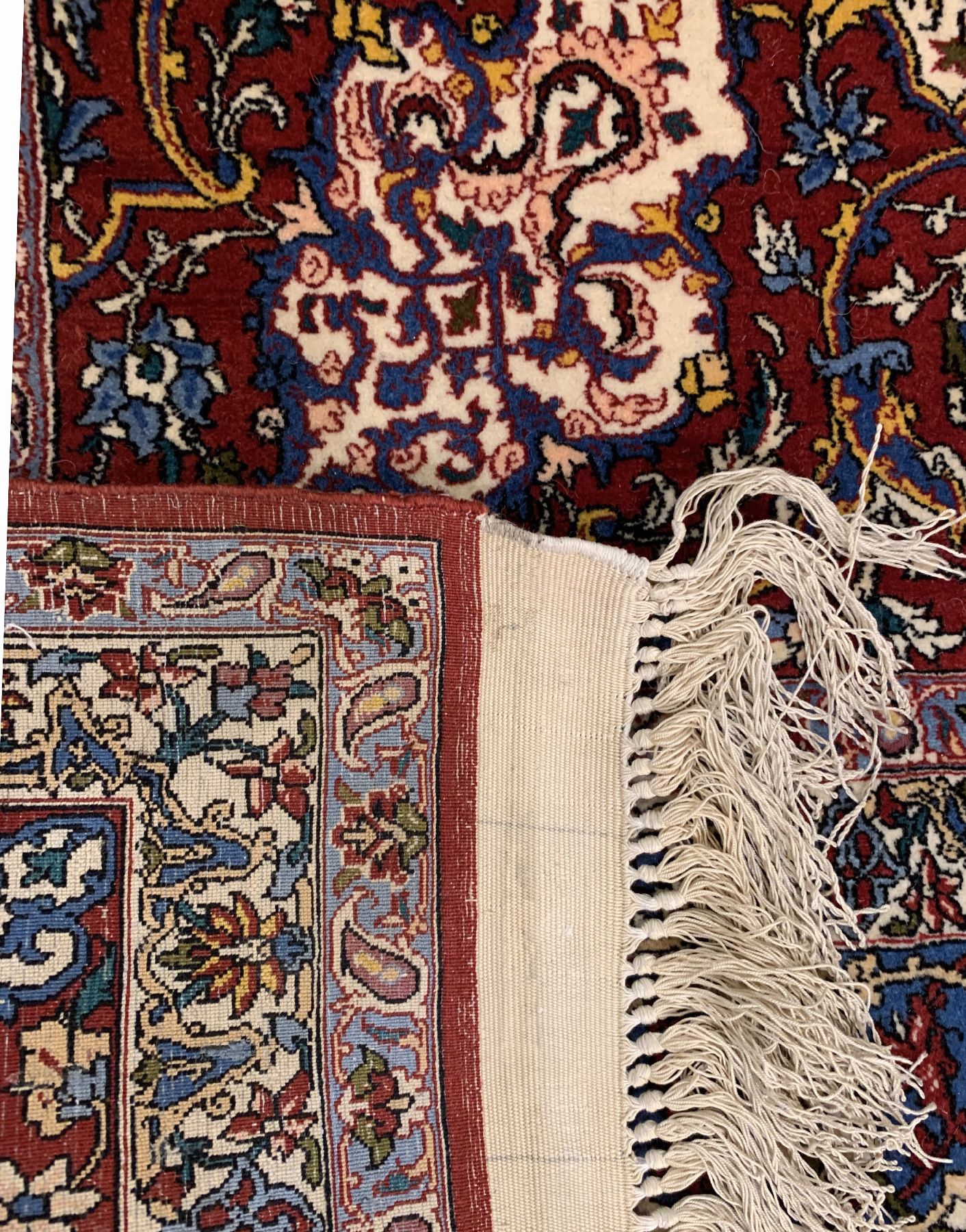Detail f: Sehr feiner Esfahan (18 Kheft), Persien, um 1940/50, Korkwolle geknüpft auf Seide, Bemerkenswerte feine Knüpfung, ca. 233 x 160 cm,ca. 1.2 Mio ...