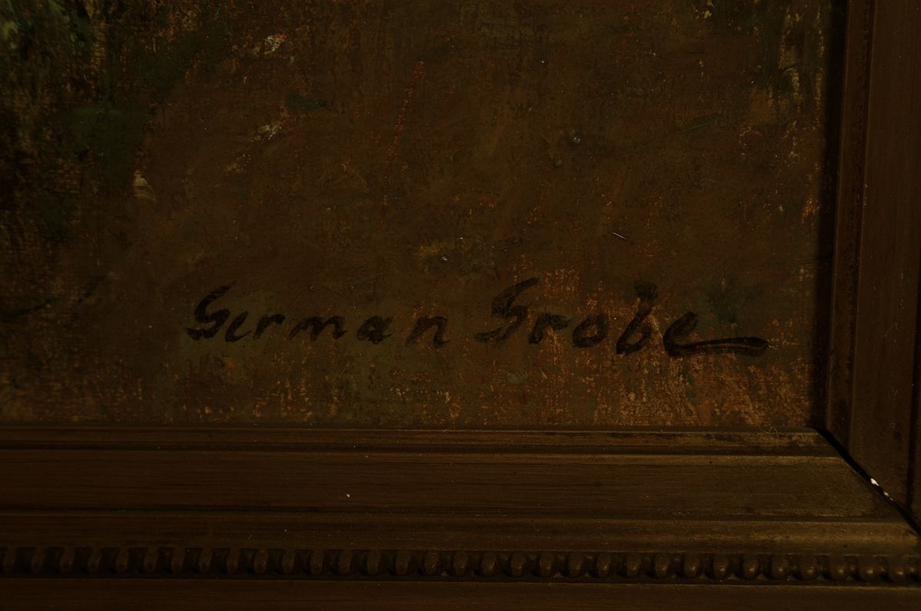 Detail a: German Grobe, 1857 Hanau - 1938 Düsseldorf, Studium in Frankfurt und Düsseldorf, mehrfach Besuch Künstlerkolonie Ekensund, hier: Wassermühle in ...