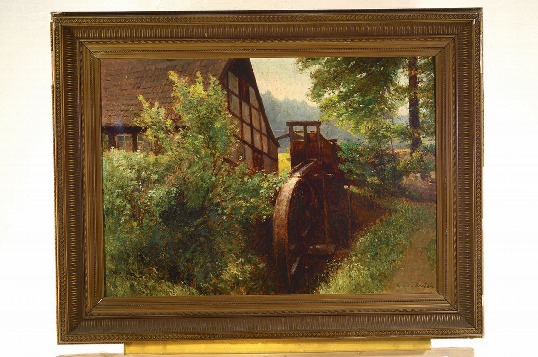 Detail k: German Grobe, 1857 Hanau - 1938 Düsseldorf, Studium in Frankfurt und Düsseldorf, mehrfach Besuch Künstlerkolonie Ekensund, hier: Wassermühle in ...