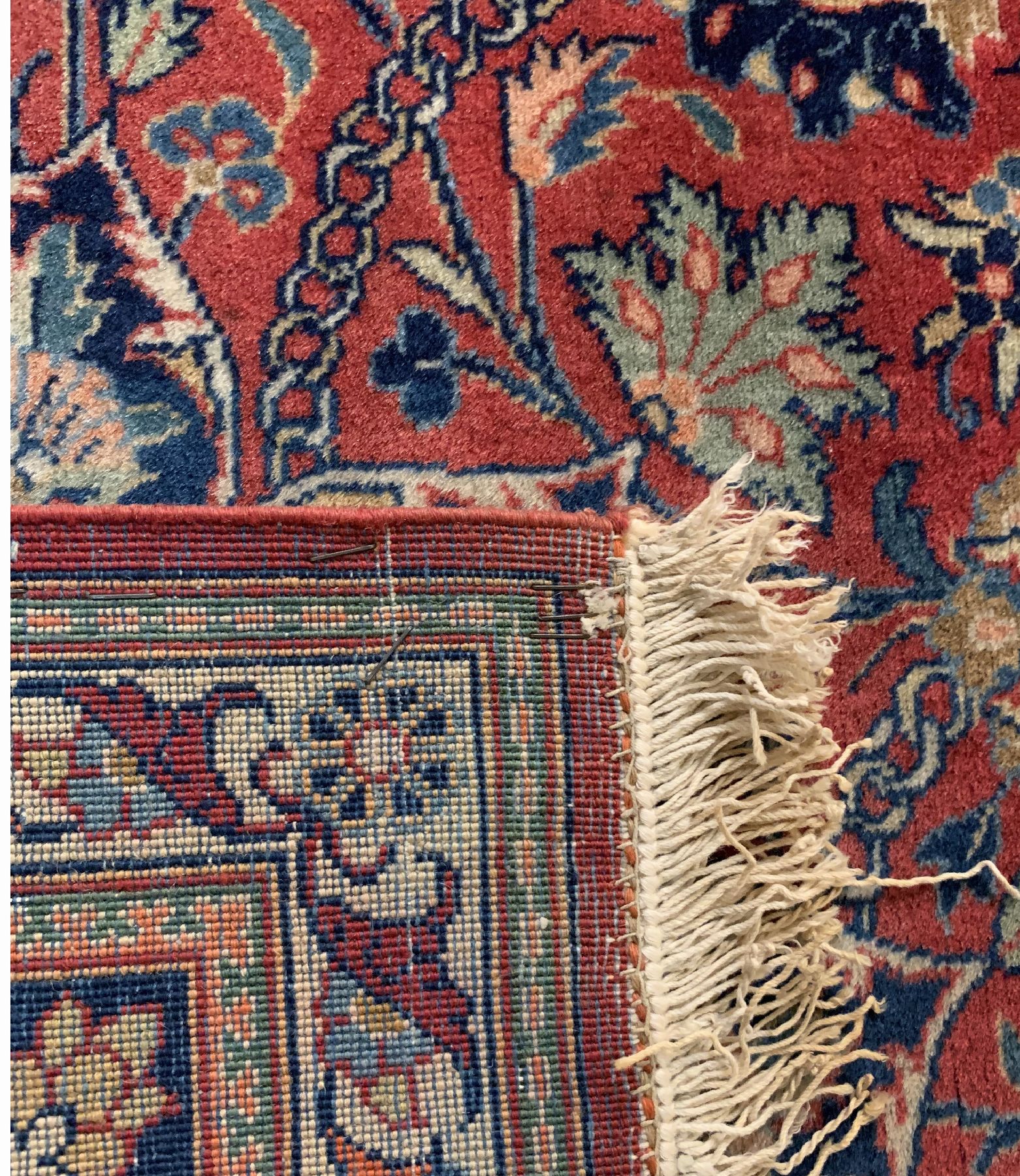 Detail e: Feiner Kork Keschan, Zentralpersien, um 1930, Korkwolle geknüpft auf Baumwolle, seltener Keschan mit Shirdal(Greif) Darstellung in den Ecknischen, ...