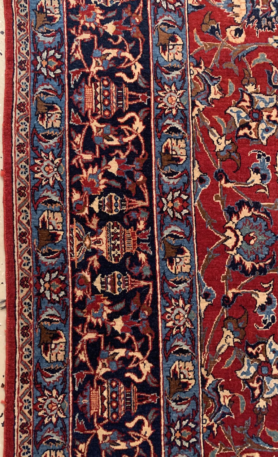 Detail d: Feiner Nain Tudeschk, Zentralpersien, um 1930, Korkwolle geknüpft auf Baumwolle, rotgrundiger Nain mit sehr feiner Knüpfung, ausgefallenen ...