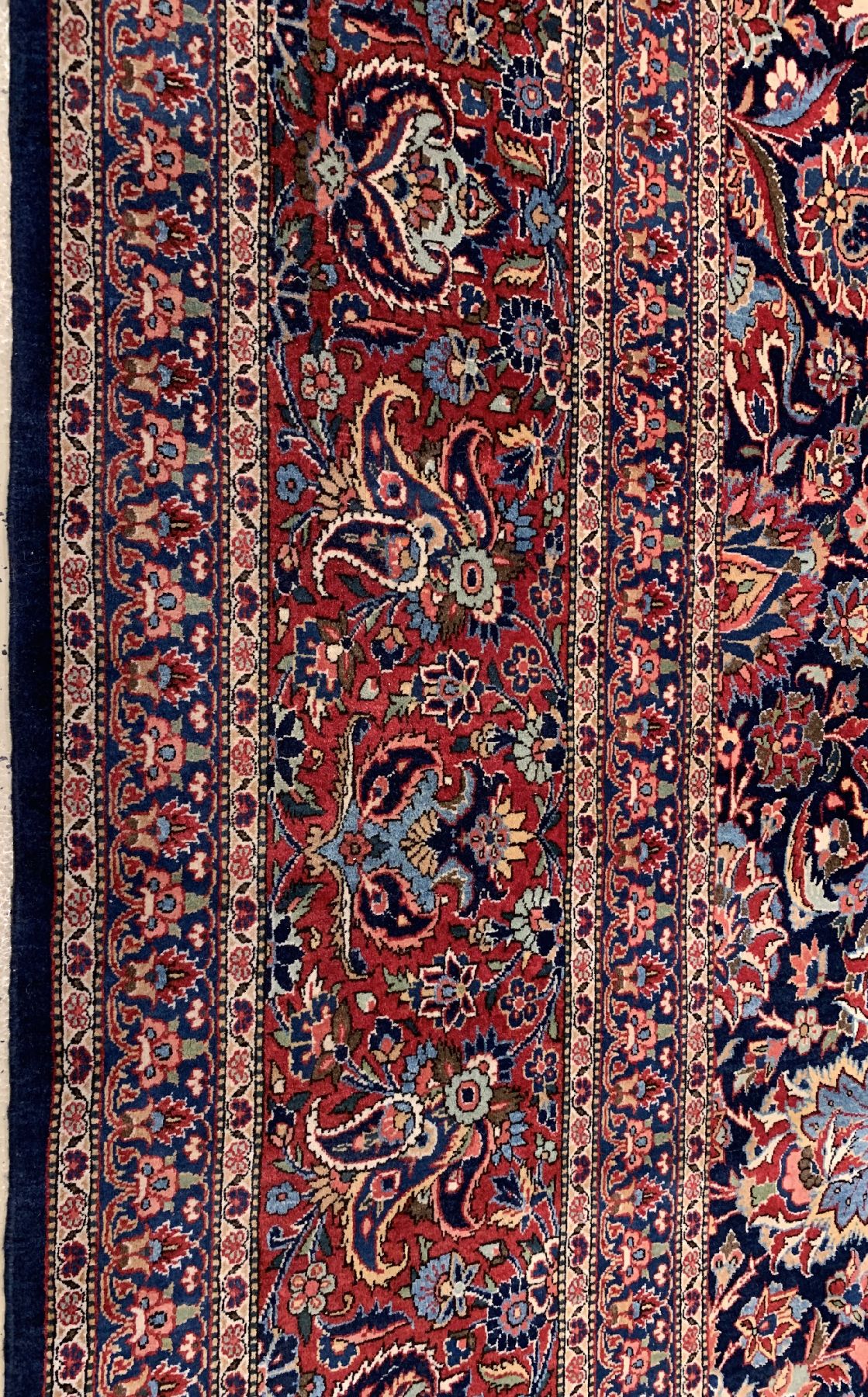 Detail d: Feiner Keschan Palastteppich, Persien, um 1930/1940, Korkwolle geknüpft auf Baumwolle, Allover Muster mit Blauen Feld,ca, 595 x 390 cm,EHZ:2(Sehr ...