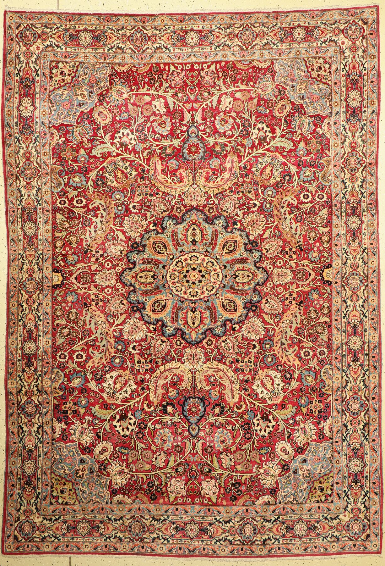 Seltener feiner Teheran, Persien, um 1920/1930, Korkwolle mit Seide geknüpft auf Baumwolle,ca. 303 x 210 cm, EHZ:2 (teilweise Seidenanteile ...