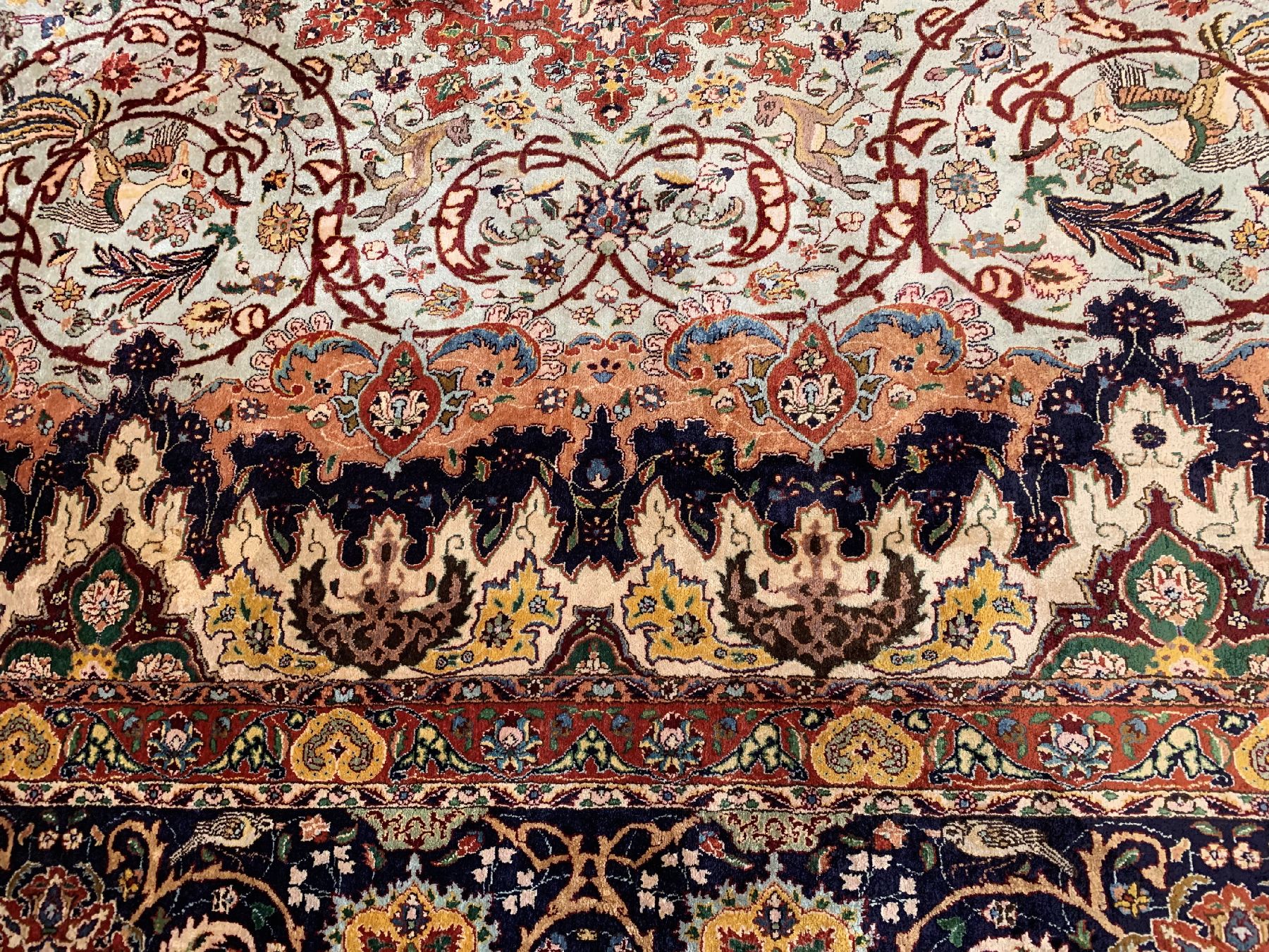 Detail f: Seiden Täbriz fein , Persien, um 1930, reine Naturseide, seltener grüngrundiger Seiden Täbriz in hochwertiger Qualität, ca. 398 x 296cm, ...