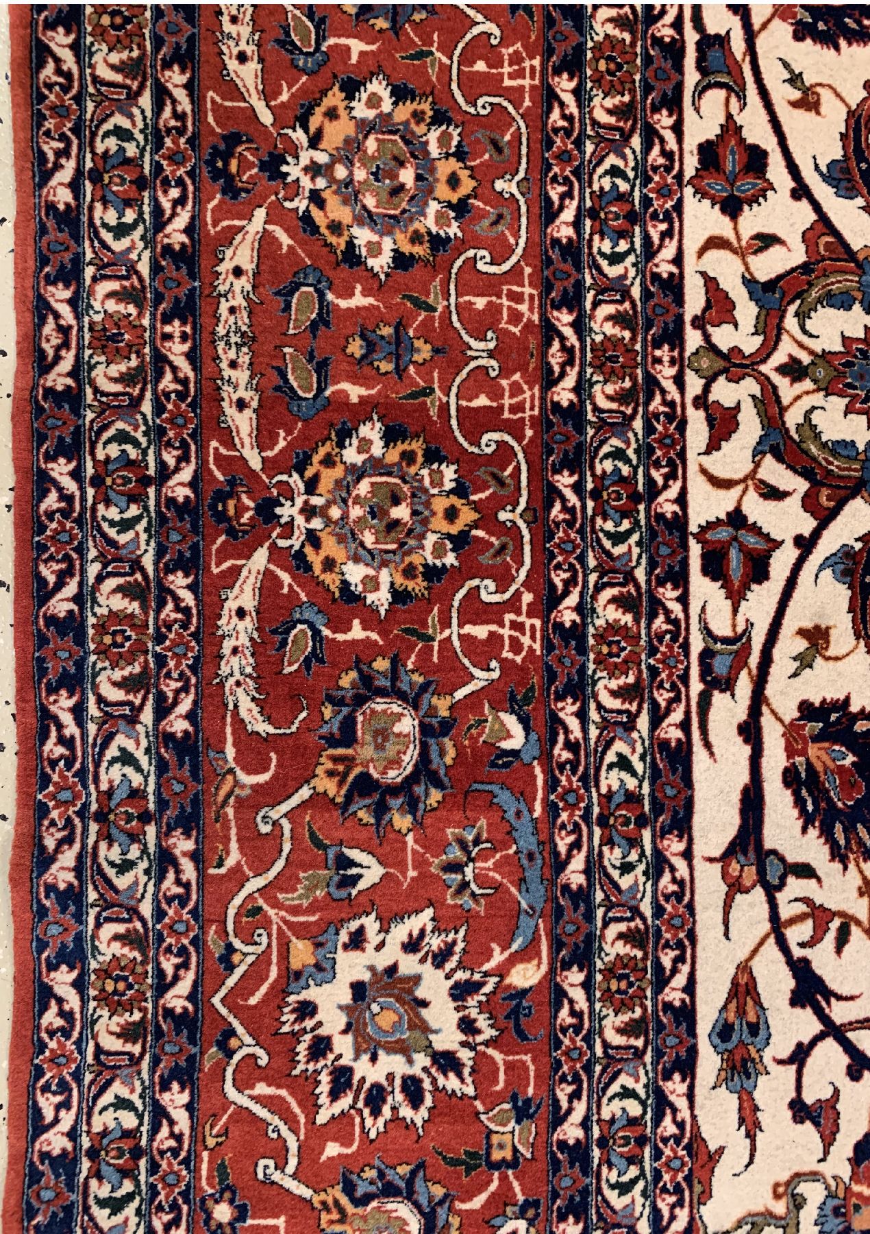 Detail c: Esfahan Shoureshi fein (Part-Silk),Zentralpersien, um 1920/1930, Korkwolle mit Seide geknüpft auf Seide, feiner Esfahan aus der Meisterwerkstatt ...
