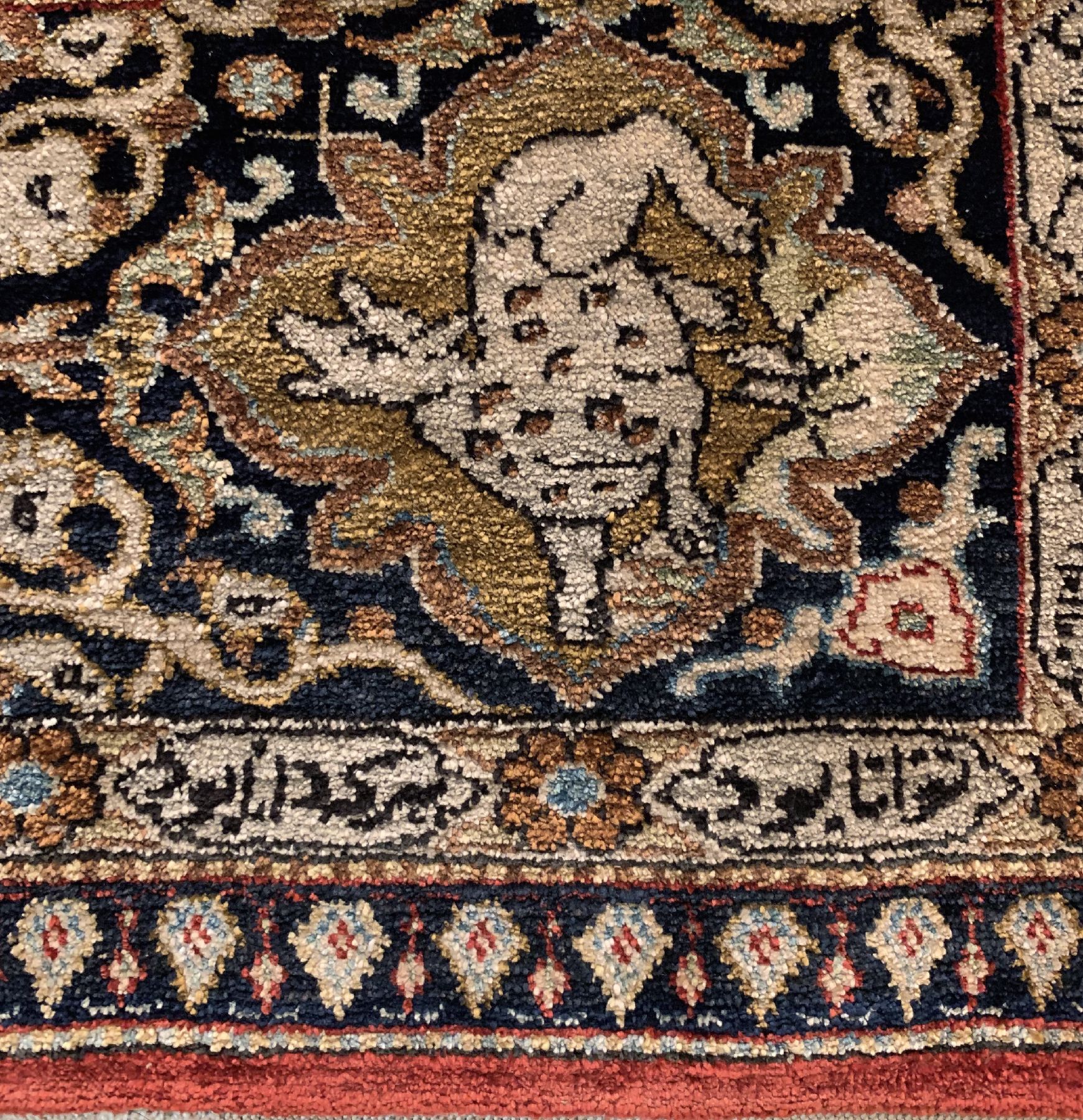 Detail g: Feiner Seiden Ghom, Persien, um 1940/1950 reine Naturseide, seltener Ghom mit Darstellung von Nomadenleben und eines der bekanntesten Gedichte von ...
