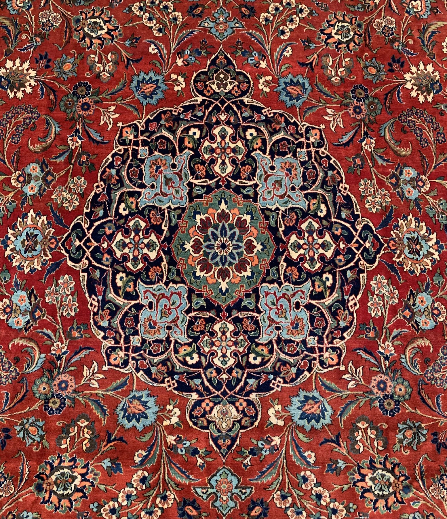 Detail b: Hochwertiger feiner Keschan Kork, Persien, um 1930/1940, Korkwolle geknüpft auf Baumwolle, klassisches Medallion Design, ca. 425 x 312 cm, ...