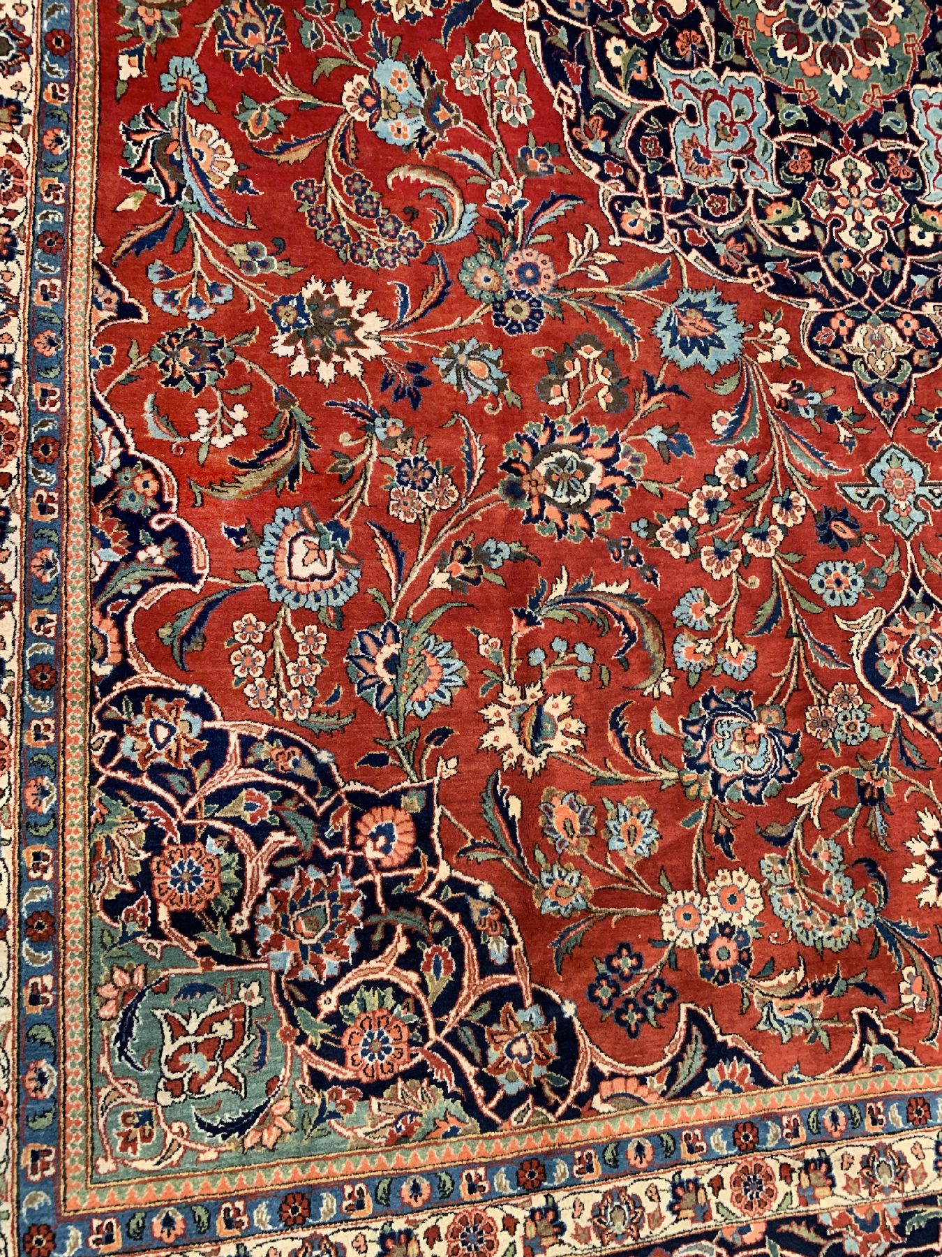 Detail c: Hochwertiger feiner Keschan Kork, Persien, um 1930/1940, Korkwolle geknüpft auf Baumwolle, klassisches Medallion Design, ca. 425 x 312 cm, ...