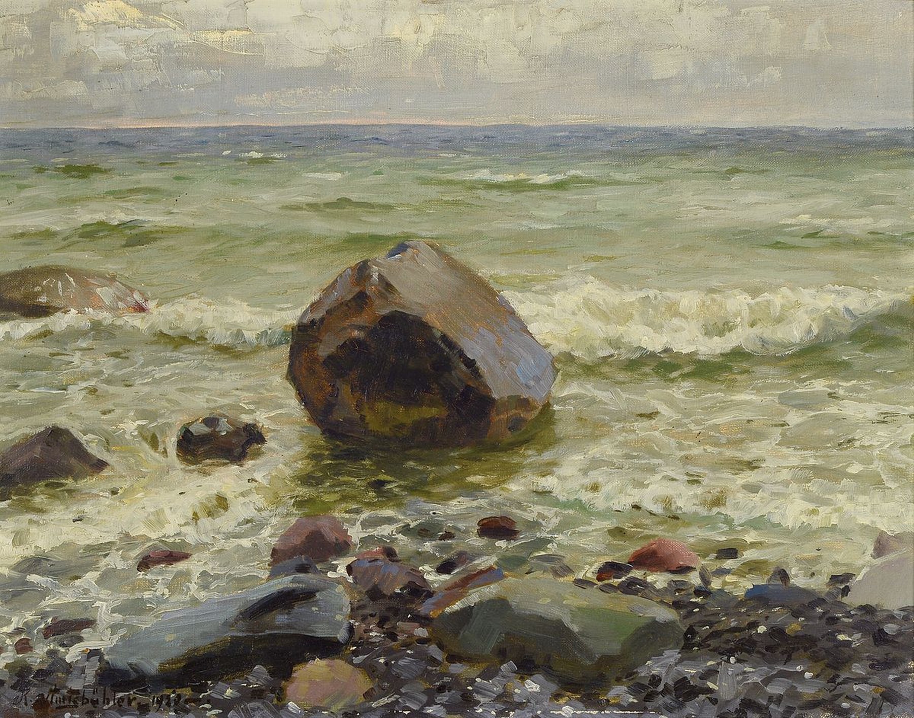 Richard Amtsbühler, 1873 Lautenbach-1961 Karlsruhe, Ufersteine auf Rügen/Sassnitz, so rückseitig betitelt, Öl/Lwd, links unten signiert und dat. ...