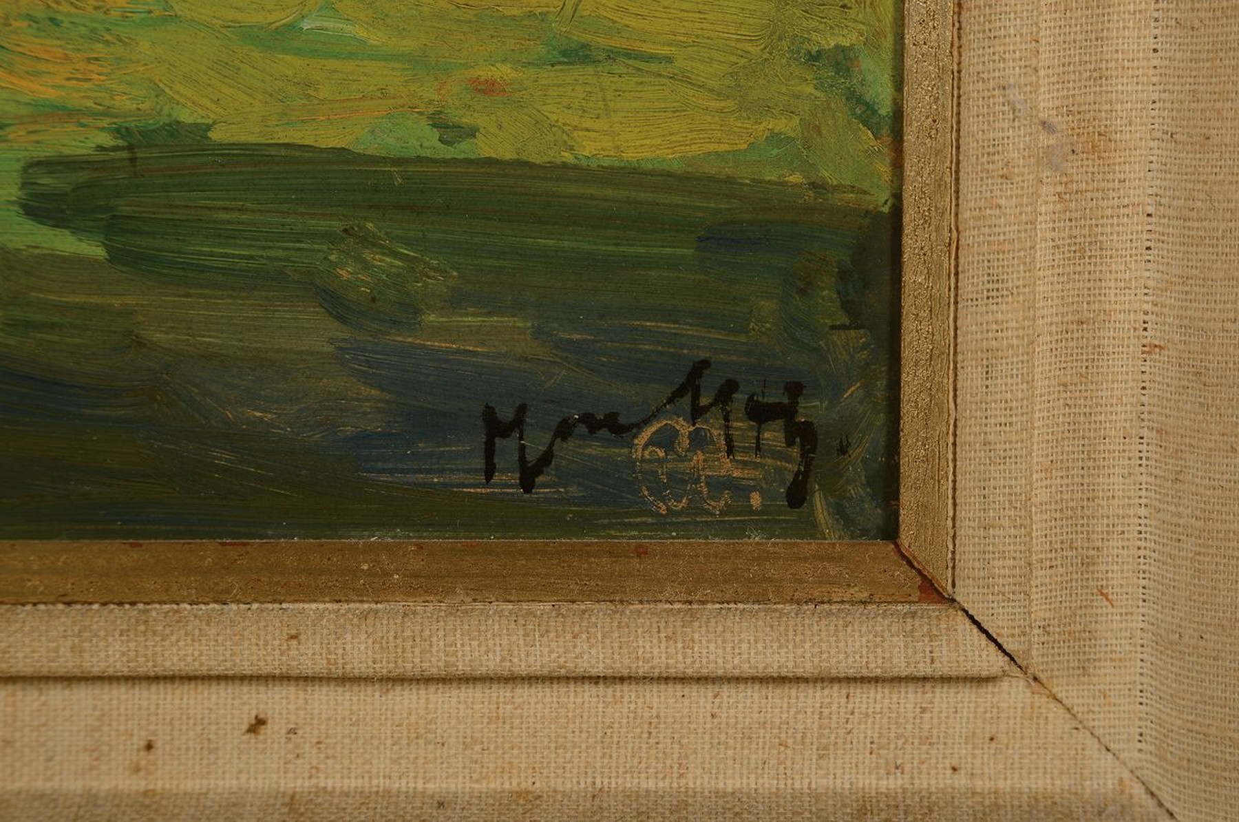 Detail a: Max Uth, 1863 Berlin-1914 Hermannswerder bei Potsdam, Am Waldrand, Öl/Malkarton, rechts unten signiert, rückseitig Ausstellungsetikett Große ...