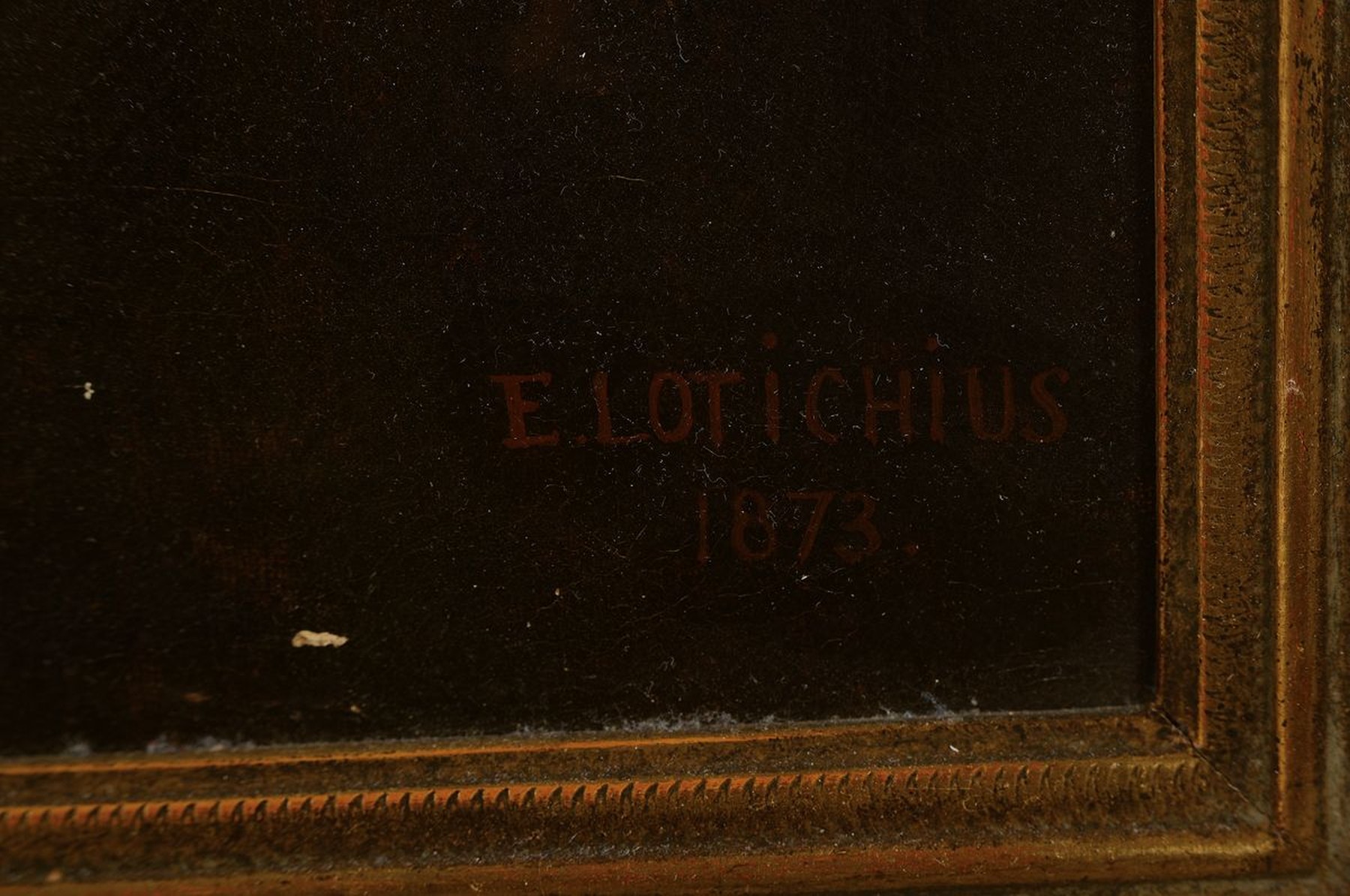 Detail a: Ernst Lotichius, 1787-1876 Wiesbaden, Studium an der Akademie Düsseldorf, hier: Dramatische Szene in der Dämmerung, zwei Hirsche auf der Flucht, ...
