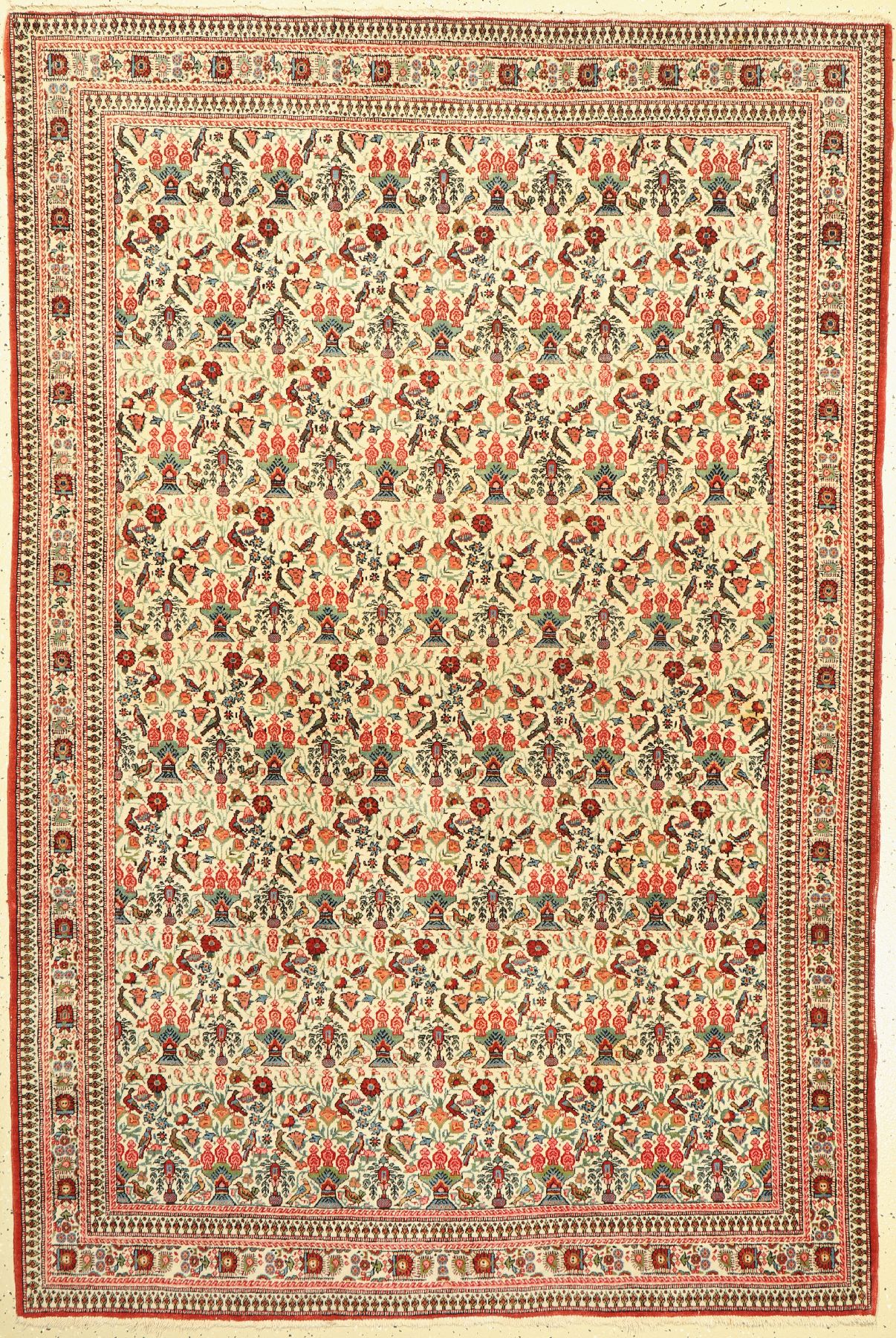 Hellgrundiger Teheran, Persien, um 1940/1950, Wolle geknüpft auf Baumwolle,mit Zili-Sultani Allover Muster, ca. 210 x 135 cm, EHZ:2-3