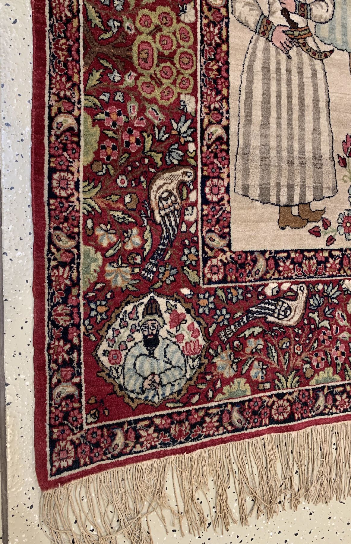 Detail b: Kerman antik Bildteppich, Persien, um 1900, Wolle geknüpft auf Baumwolle, Feiner Bildteppich mit Datstellung des persischen Königs NADER ...