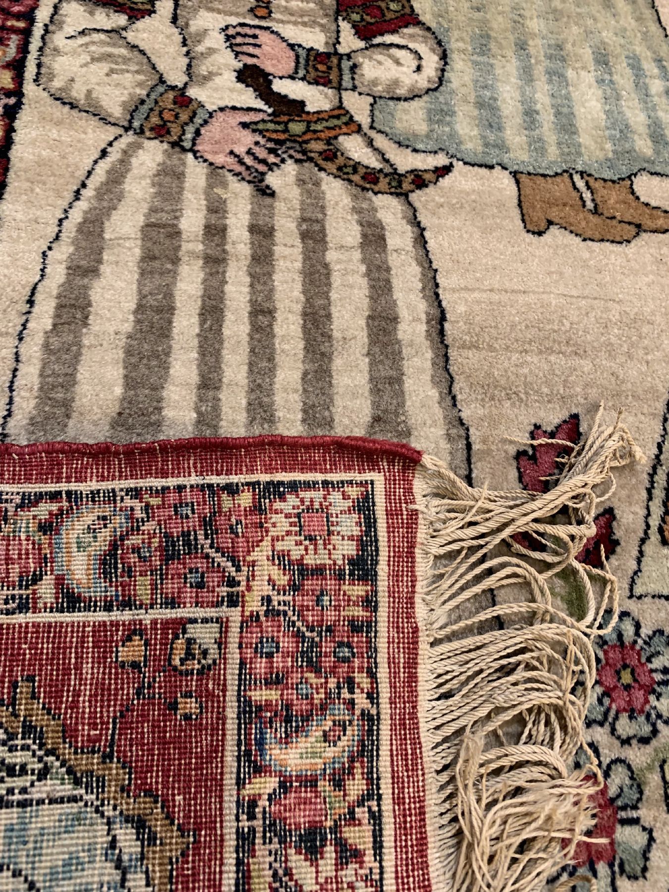 Detail e: Kerman antik Bildteppich, Persien, um 1900, Wolle geknüpft auf Baumwolle, Feiner Bildteppich mit Datstellung des persischen Königs NADER ...