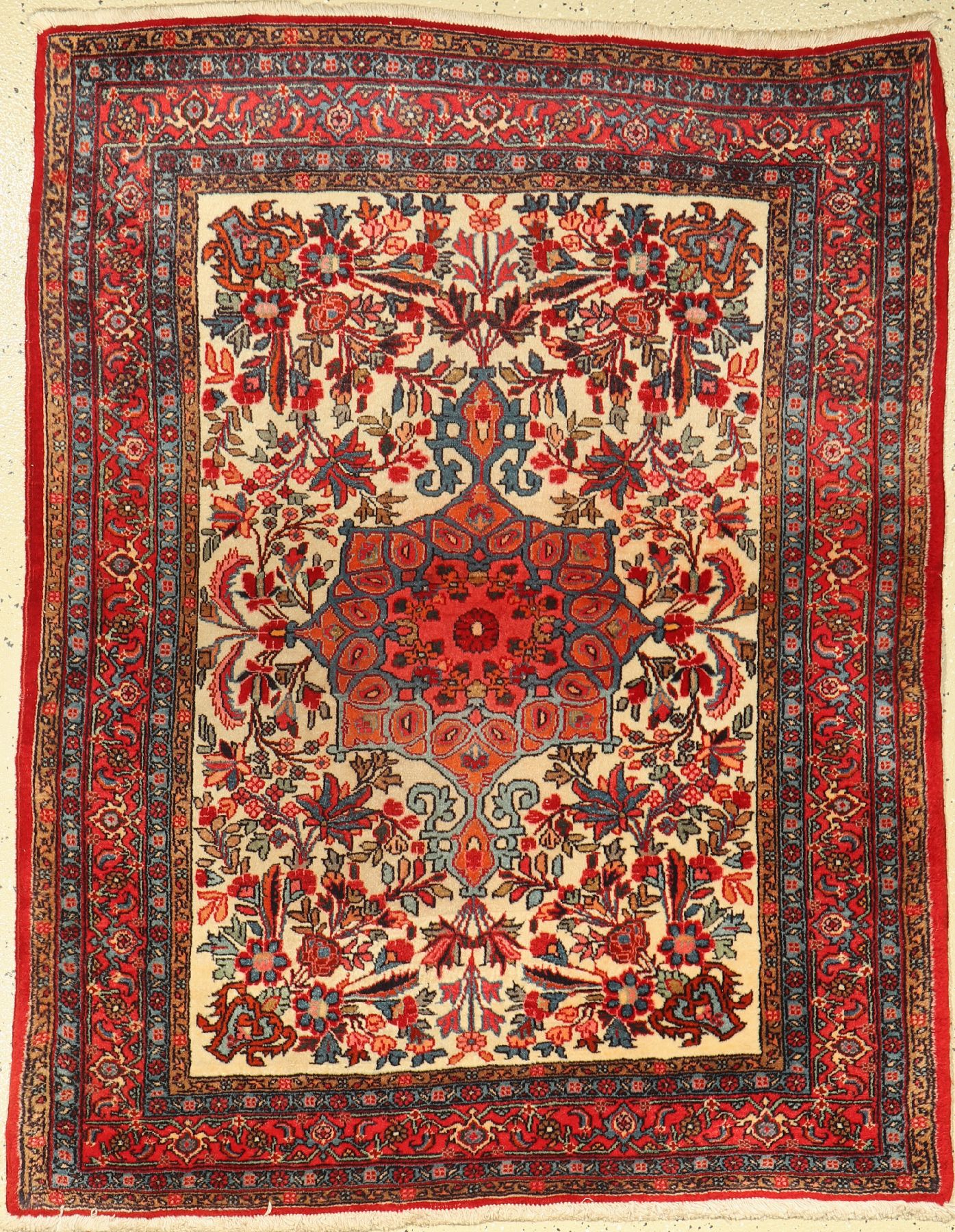 Rosenbidjar fein, Persien, ca. 60 Jahre, Korkwolle, ca. 140 x 106 cm, Mittlere Gebrauchsspuren