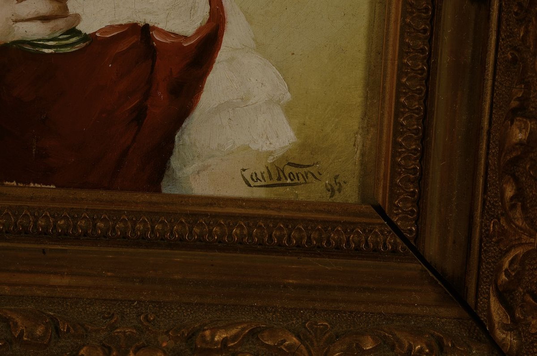 Detail a: Carl Nonn, 1876 Bonn-1949, Porträt einer Bacchantin mit Weinglas, Öl/Malkarton, rechts unten signiert, ca. 16x14cm, R. ca. 35x31cm