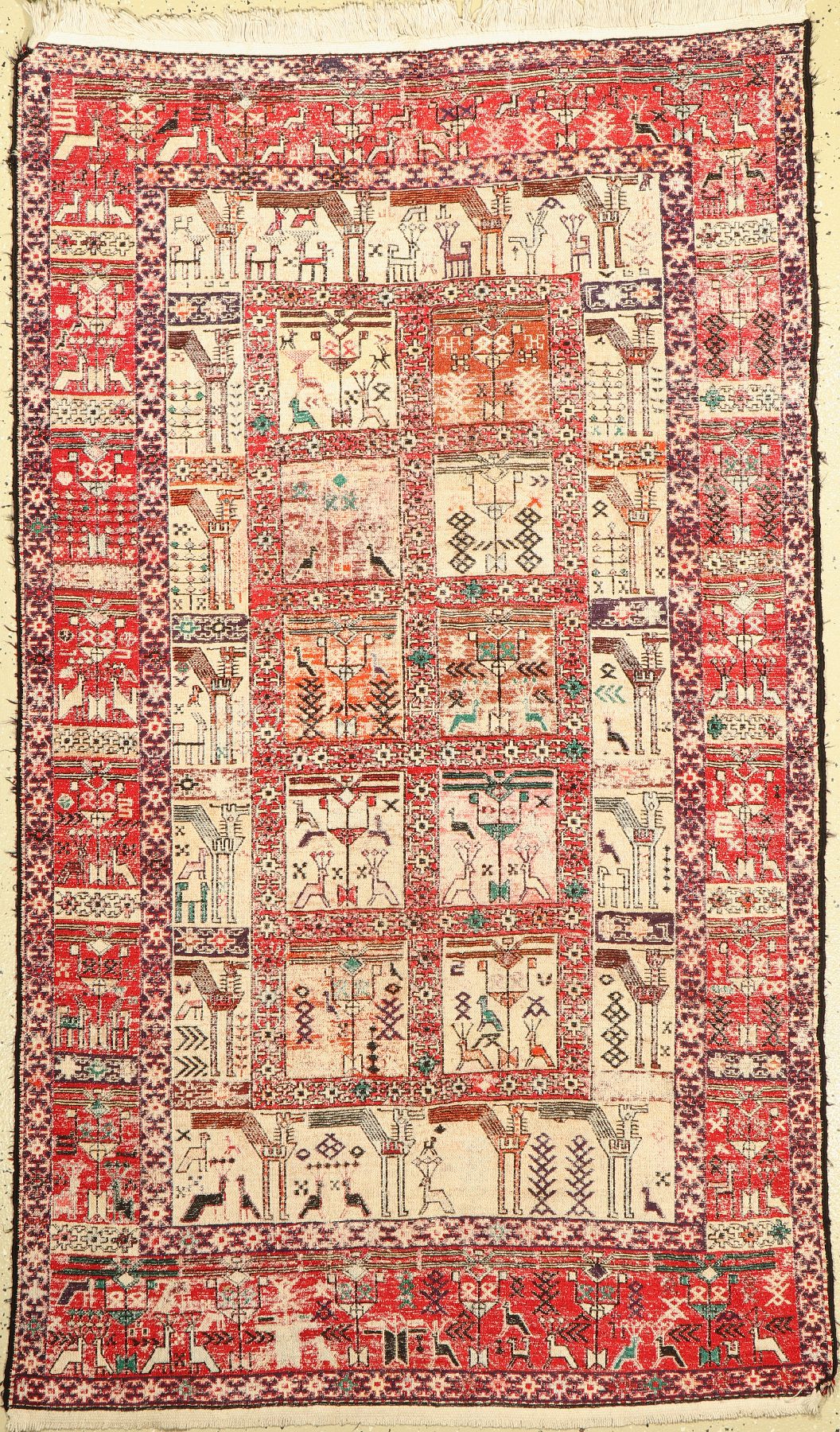 Azeri Sumak, Persien, ca. 60 Jahre, merzerisierte Baumwolle, ca. 178 x 111 cm, Starke Gebrauchsspuren