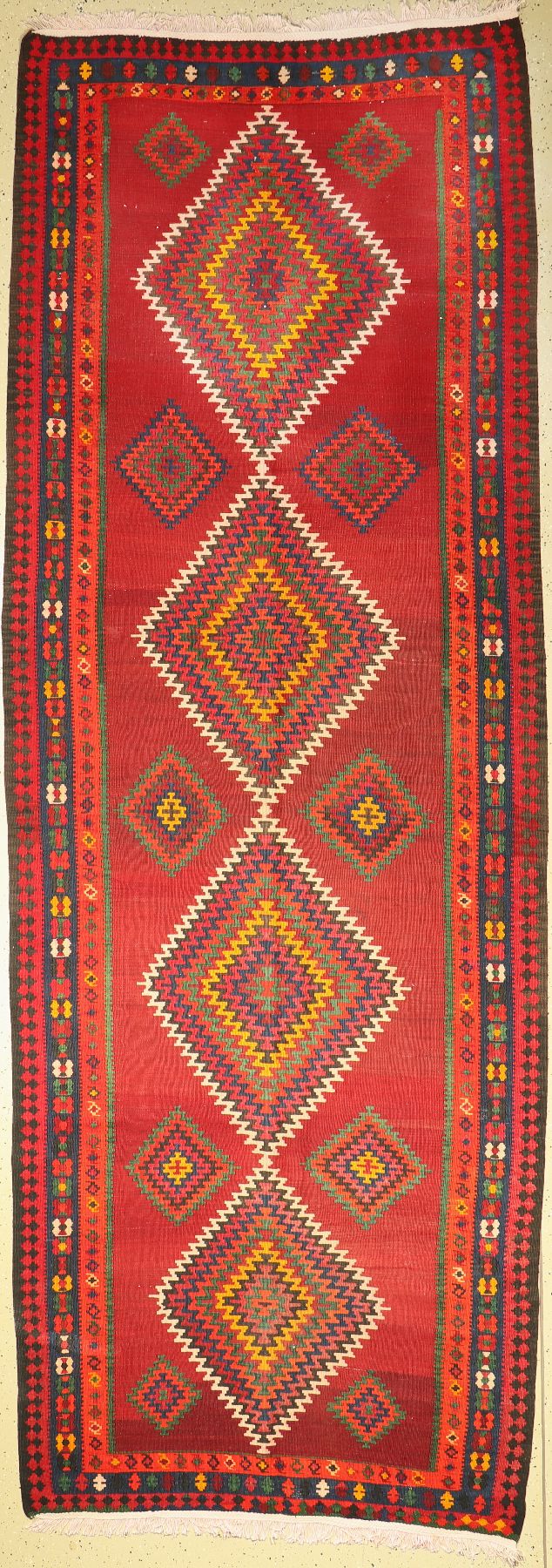 Bidjar Kelim, Persien, ca. 60 Jahre, Wolle auf Baumwolle, ca. 384 x 134 cm, guter Zustand