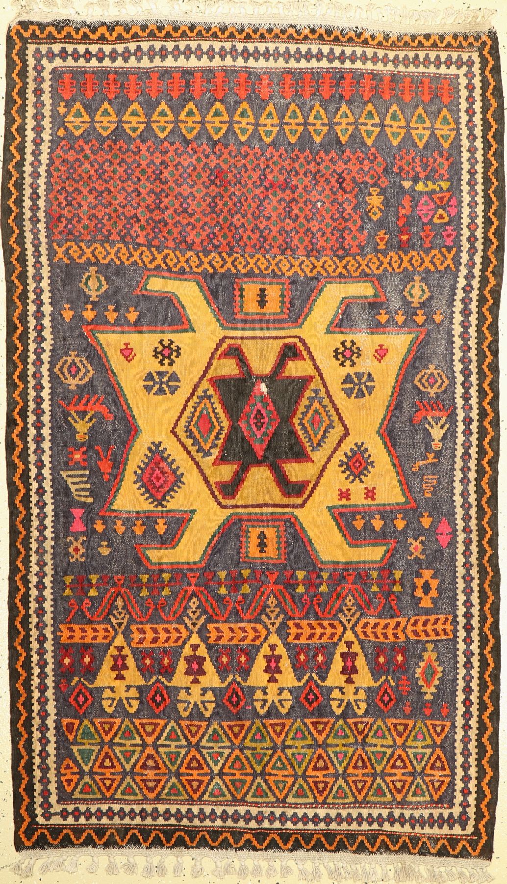 Bidjar Kelim, Persien, ca. 60 Jahre, Wolle auf Baumwolle, ca. 184 x 108 cm, kleines Loch und verschmutzt