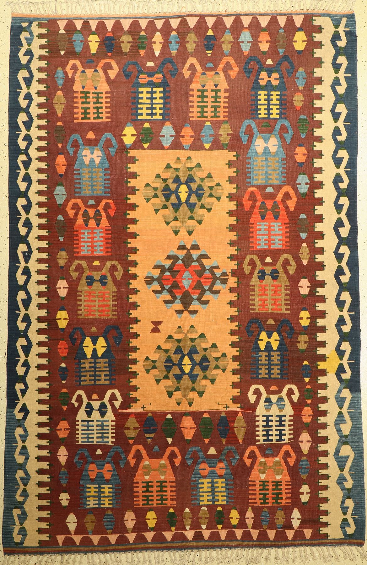 Anatol Kelim, Türkei, ca. 60 Jahre, Wolle auf Wolle, ca. 250 x 162 cm, verschmutzt