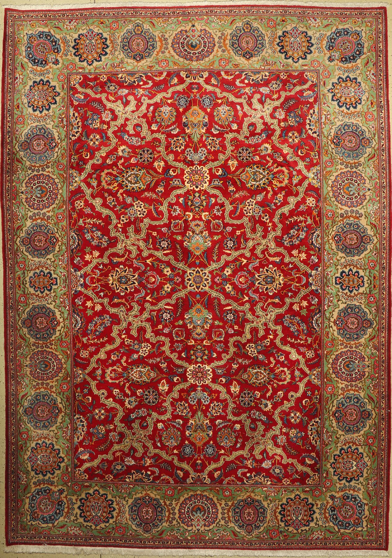 Keschan, Persien, um 1950, Wolle auf Baumwolle, ca. 385 x 277 cm, guter Zustand, Mottenfraß, gereinigt