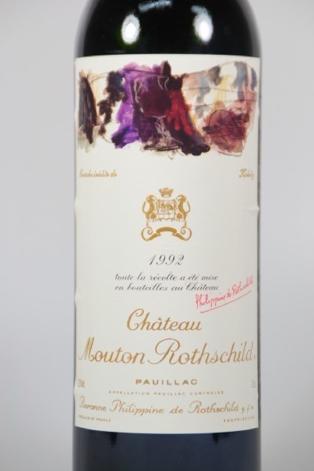 Detail a: 1 Flasche Chateau Mouton Rothschild 1992, Pauillac, Premier Grand Cru Classe, ca. 75cl, 12.5% vol., Füllstand into neck, unverkostet, ...