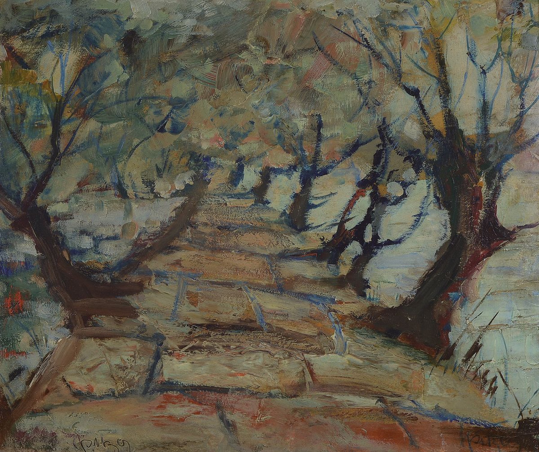 Karl Philipp Spitzer, 1887-1954 Speyer, Leinpfad Speyer, Öl/Malkarton, links und rechts signiert, ca. 34x41cm, R. ca. 43x49cm