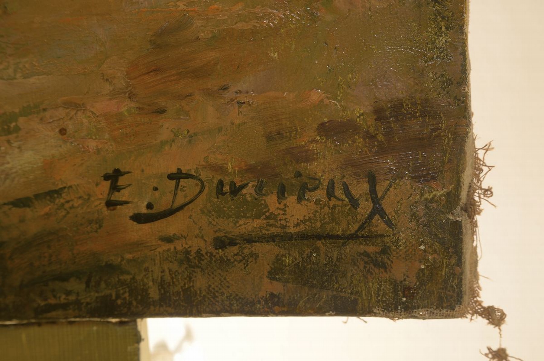 Detail a: Emile Durieux, Maler der 2. Hälfte des 19. Jh., Herbstliche Landschaft mit Bauernhaus, Öl/Lwd, rechts unten signiert, ca. 65x100cm, goldfarbener ...