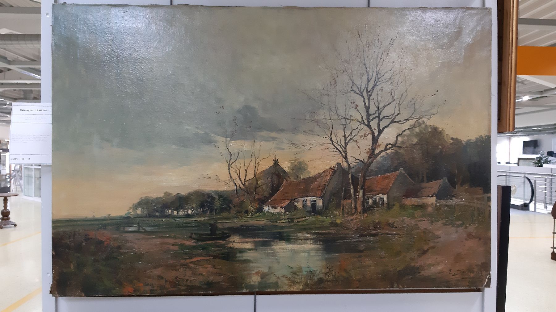 Detail c: Emile Durieux, Maler der 2. Hälfte des 19. Jh., Herbstliche Landschaft mit Bauernhaus, Öl/Lwd, rechts unten signiert, ca. 65x100cm, goldfarbener ...