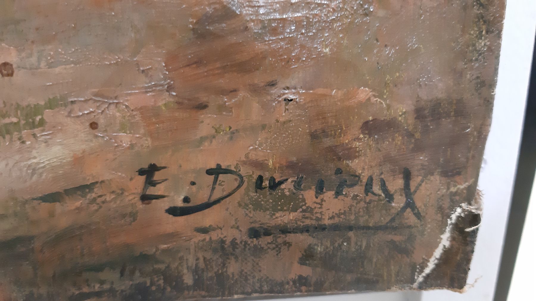 Detail d: Emile Durieux, Maler der 2. Hälfte des 19. Jh., Herbstliche Landschaft mit Bauernhaus, Öl/Lwd, rechts unten signiert, ca. 65x100cm, goldfarbener ...