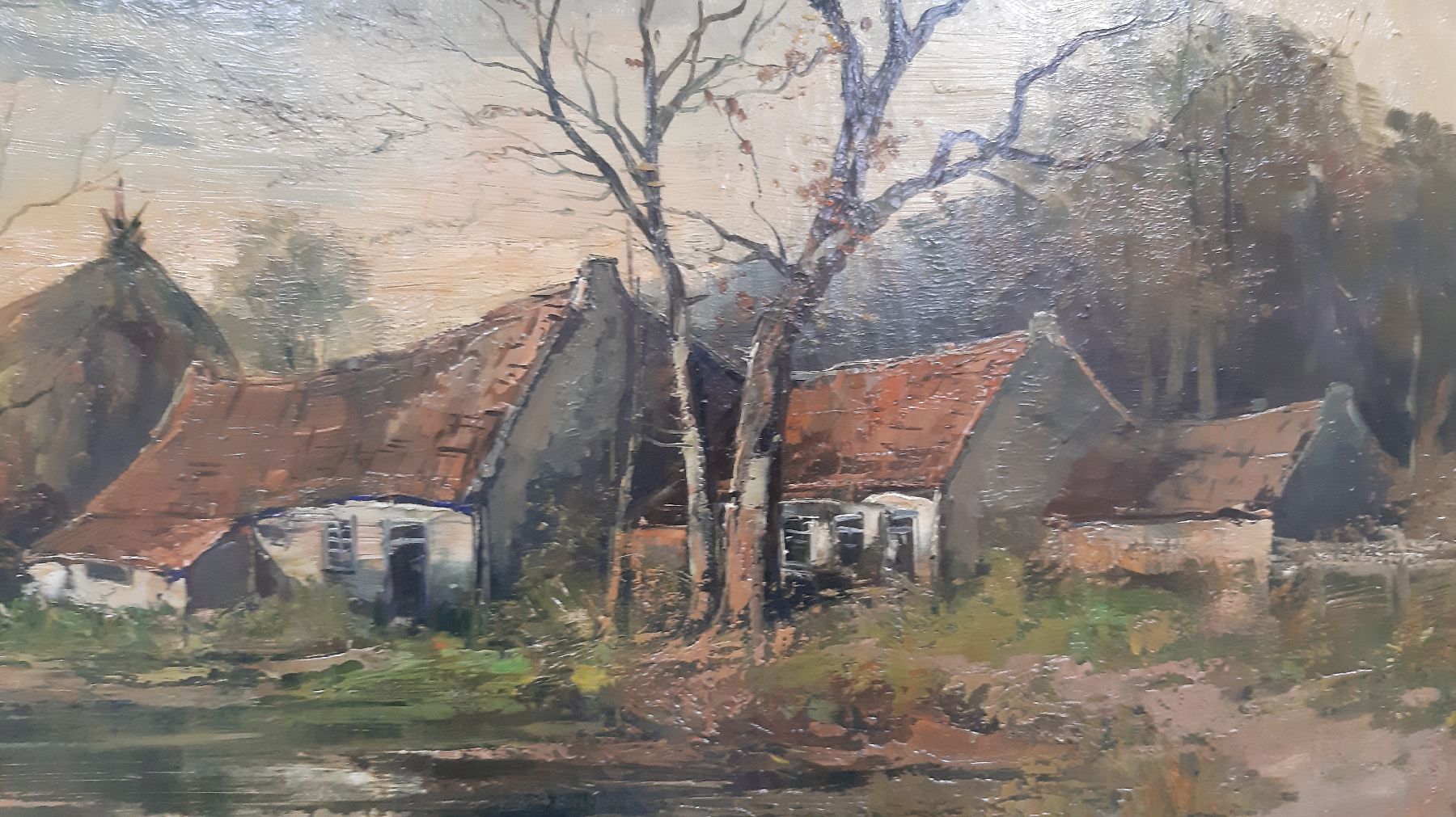 Detail f: Emile Durieux, Maler der 2. Hälfte des 19. Jh., Herbstliche Landschaft mit Bauernhaus, Öl/Lwd, rechts unten signiert, ca. 65x100cm, goldfarbener ...