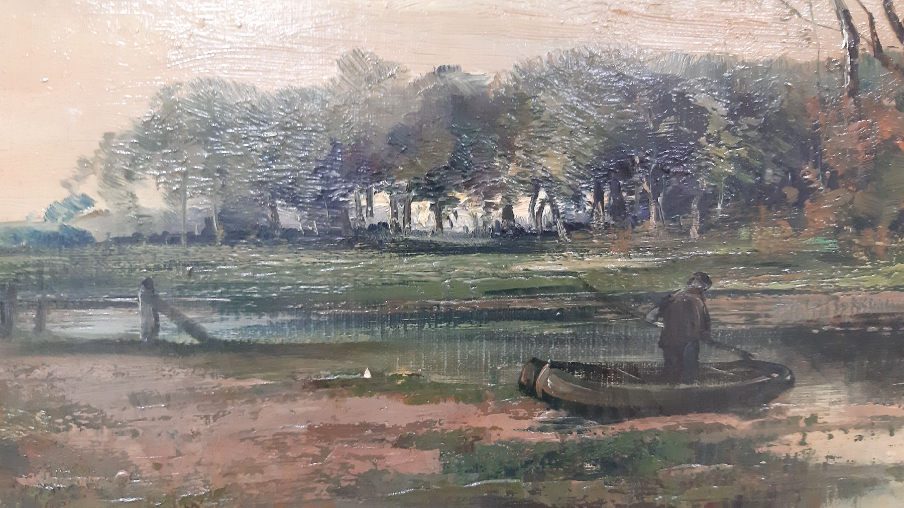 Detail g: Emile Durieux, Maler der 2. Hälfte des 19. Jh., Herbstliche Landschaft mit Bauernhaus, Öl/Lwd, rechts unten signiert, ca. 65x100cm, goldfarbener ...