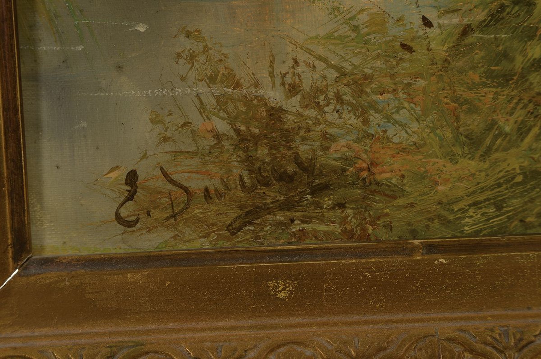 Detail a: Emile Durieux, Maler der 2. Hälfte des 19. Jh., Herbstlicher Waldrand mit Bäuerin und Ziegen, Öl/Lwd, links unten signiert, ca. 50x 35cm