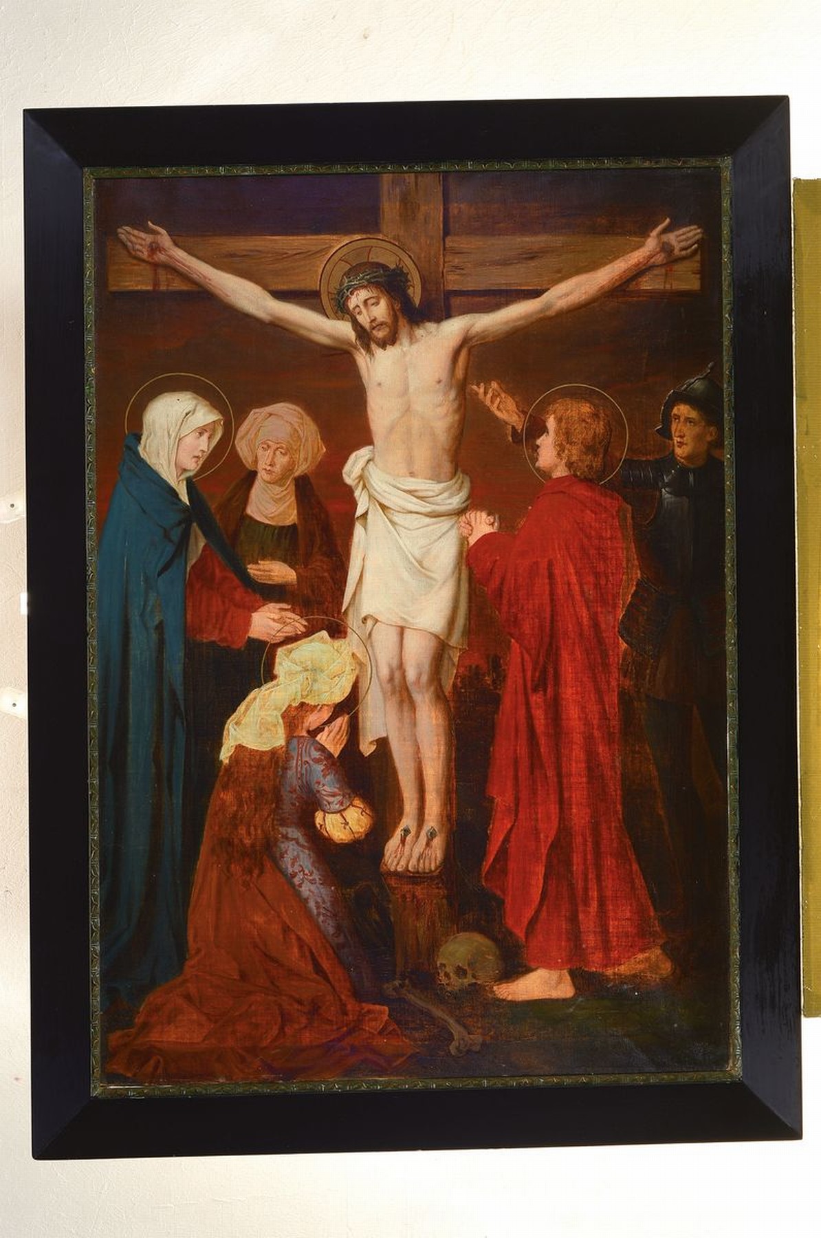 Detail k: Nazarener, süddeutsch, um 1870/80, Kreuzigungsszene, Öl/Lwd, ca. 80 x 60 cm, dunkler Holzrahmen, ca. 98 x 71 cm