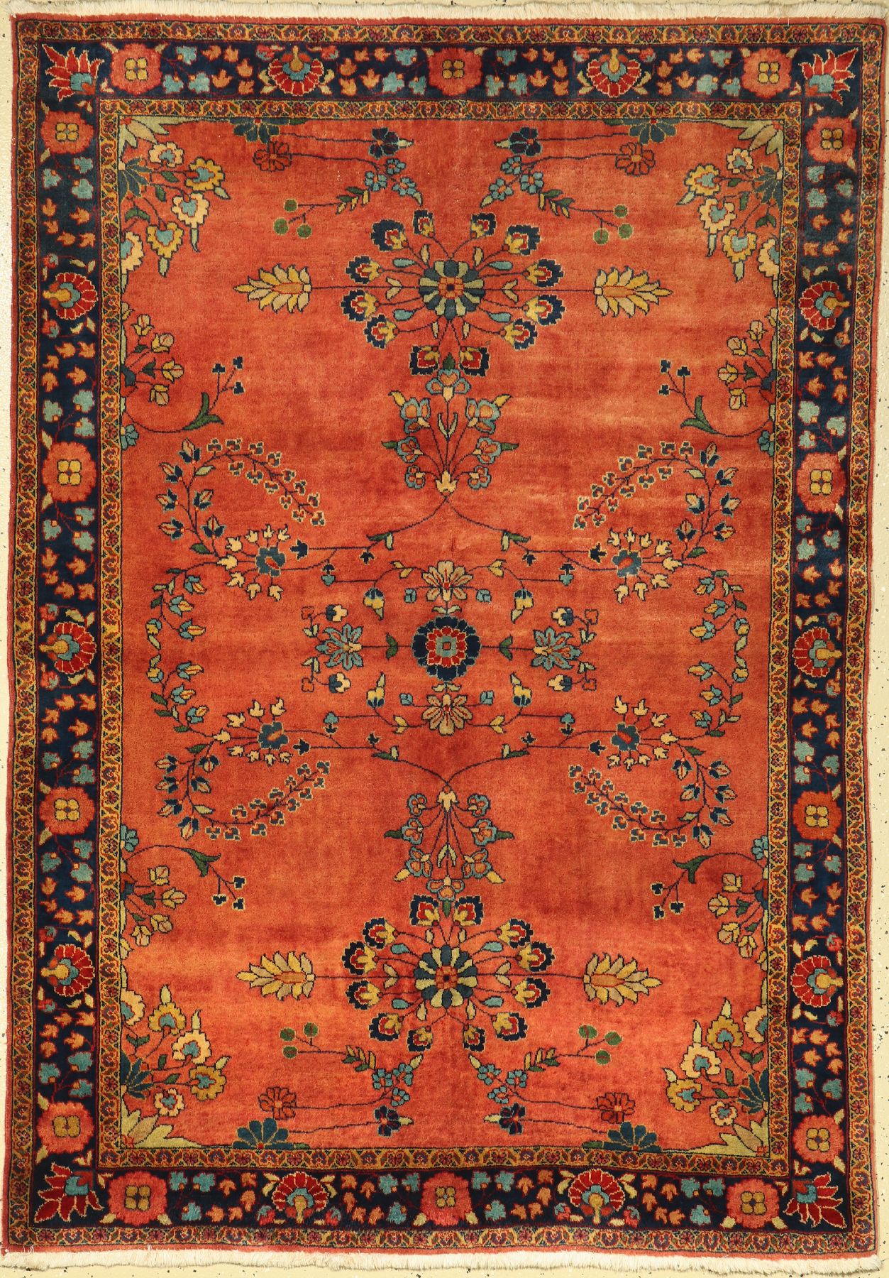 Sarogh Mohajeran fein, Indien, ca. 50 Jahre, Korkwolle, ca. 180 x 128 cm, Leichte Gebrauchsspuren