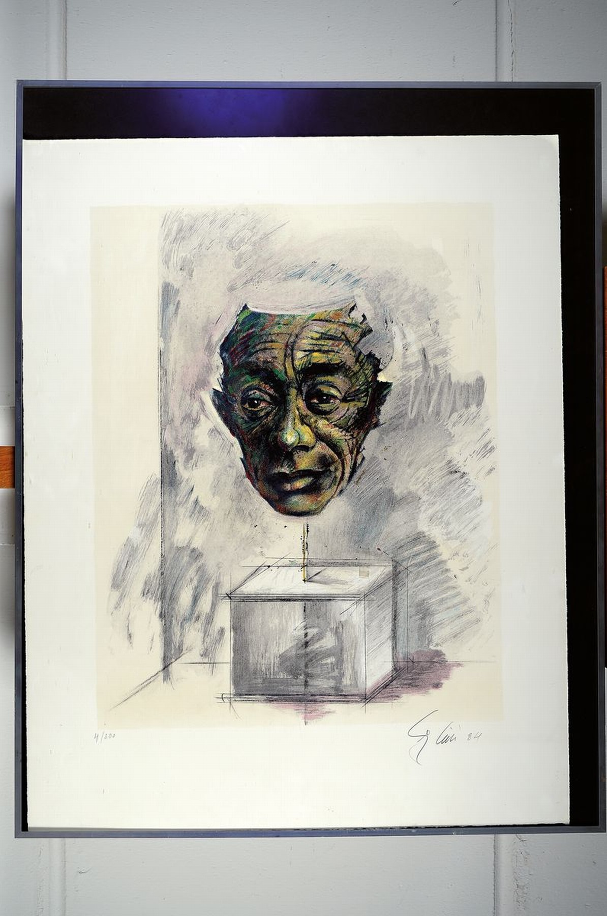 Detail k: Enzo Cini, 1921-2002, Porträt Pablo Picasso, Farblithographie, handsigniert und dat. 84, num. 4/300, ca. 63x48, u.Gl., R. ca. 92x71cm