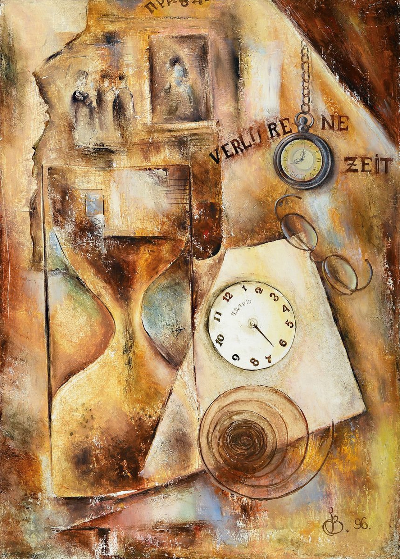 Zeitgenössischer Künstler, wohl Indonesien, Verlorene Zeit, Öl/Lwd, rechts unten monogr. und dat. 96, ca. 70x50cm, rückseitig englisch und ...