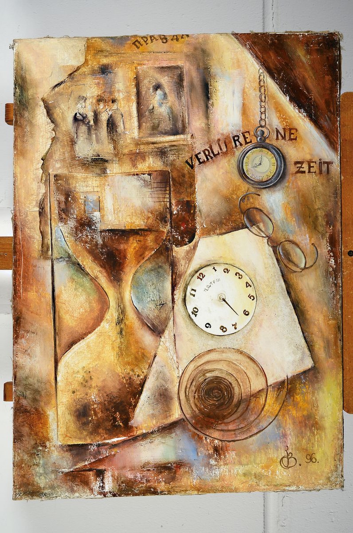 Detail k: Zeitgenössischer Künstler, wohl Indonesien, Verlorene Zeit, Öl/Lwd, rechts unten monogr. und dat. 96, ca. 70x50cm, rückseitig englisch und ...