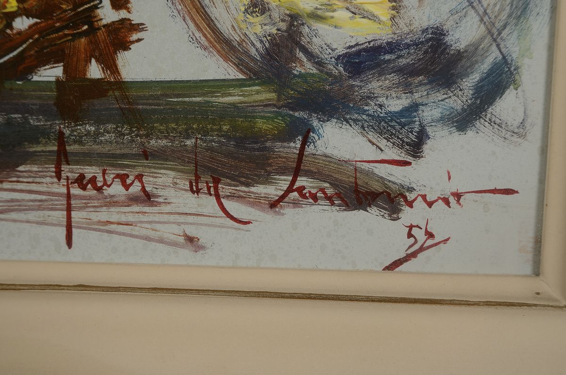 Detail a: Gueri da Santomio, 1915-1991, Giorno di mercato, Markttag, rückseitig so betitelt, Öl/Hartfaser, rechts unten signiert, ca. 50x70cm, u.Gl., R. ca. ...