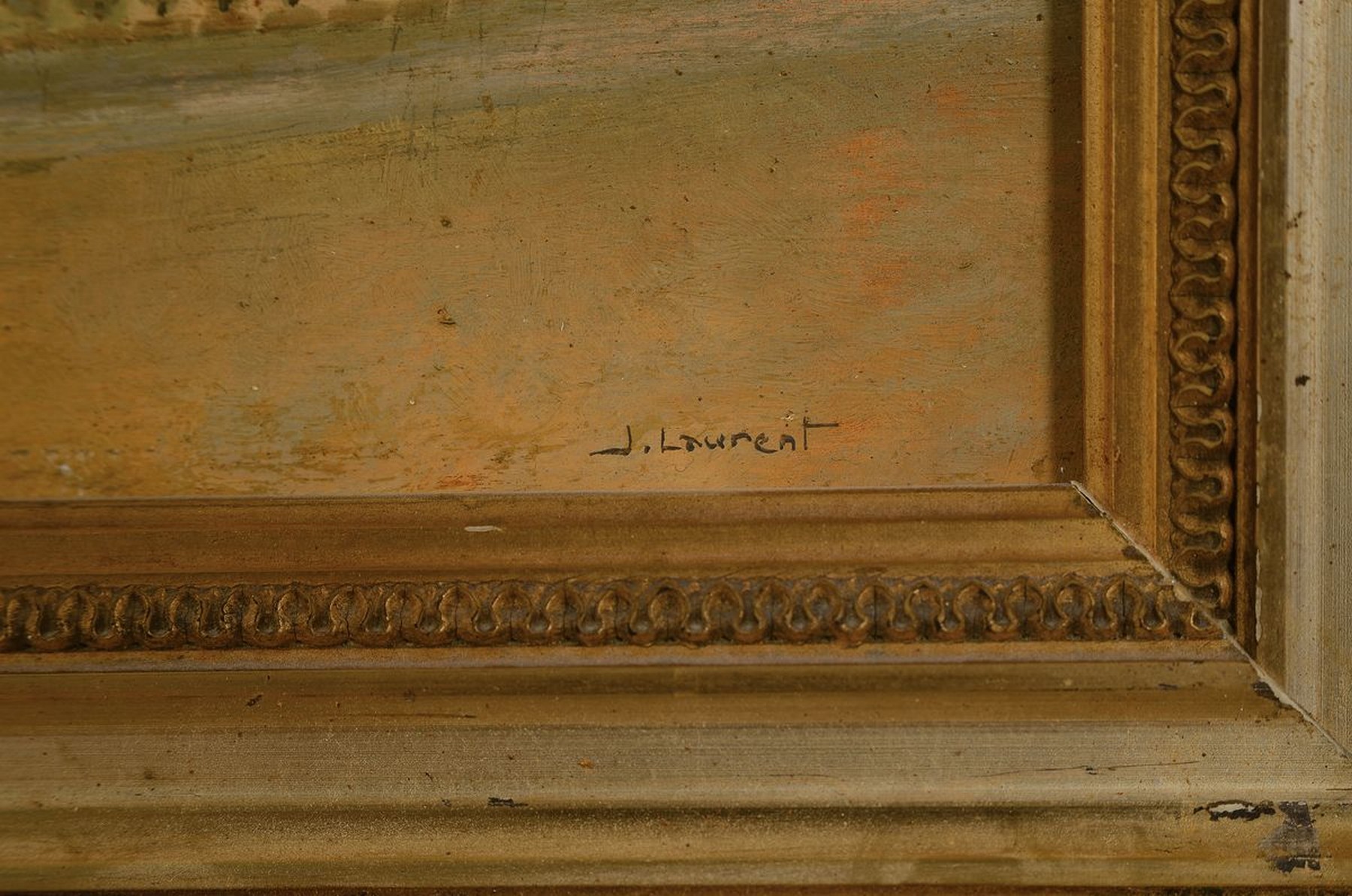 Detail a: J. Laurent, frz. Maler des 19. Jh., Spaziergänger in einem Pariser Park, Öl/Holz, rechts unten signiert, ca. 21.5x32.5cm, R.ca. 35x47cm