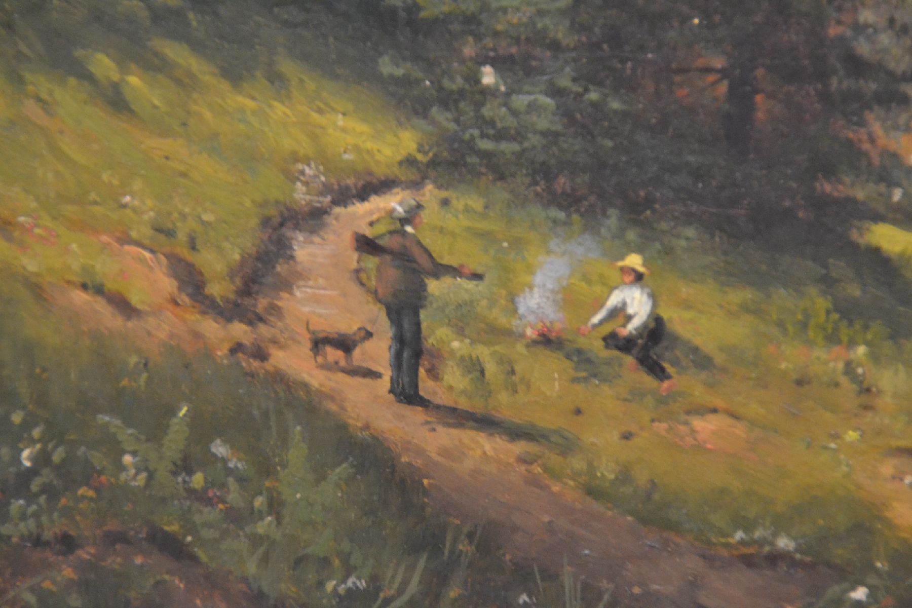 Detail b: Maximilian Schwab, Maler der Münchener Schule, um 1880-85, Landschaft am Ammersee bei Andechs, Öl/Holz, rechts unten signiert und dat. (18)82, ca. ...