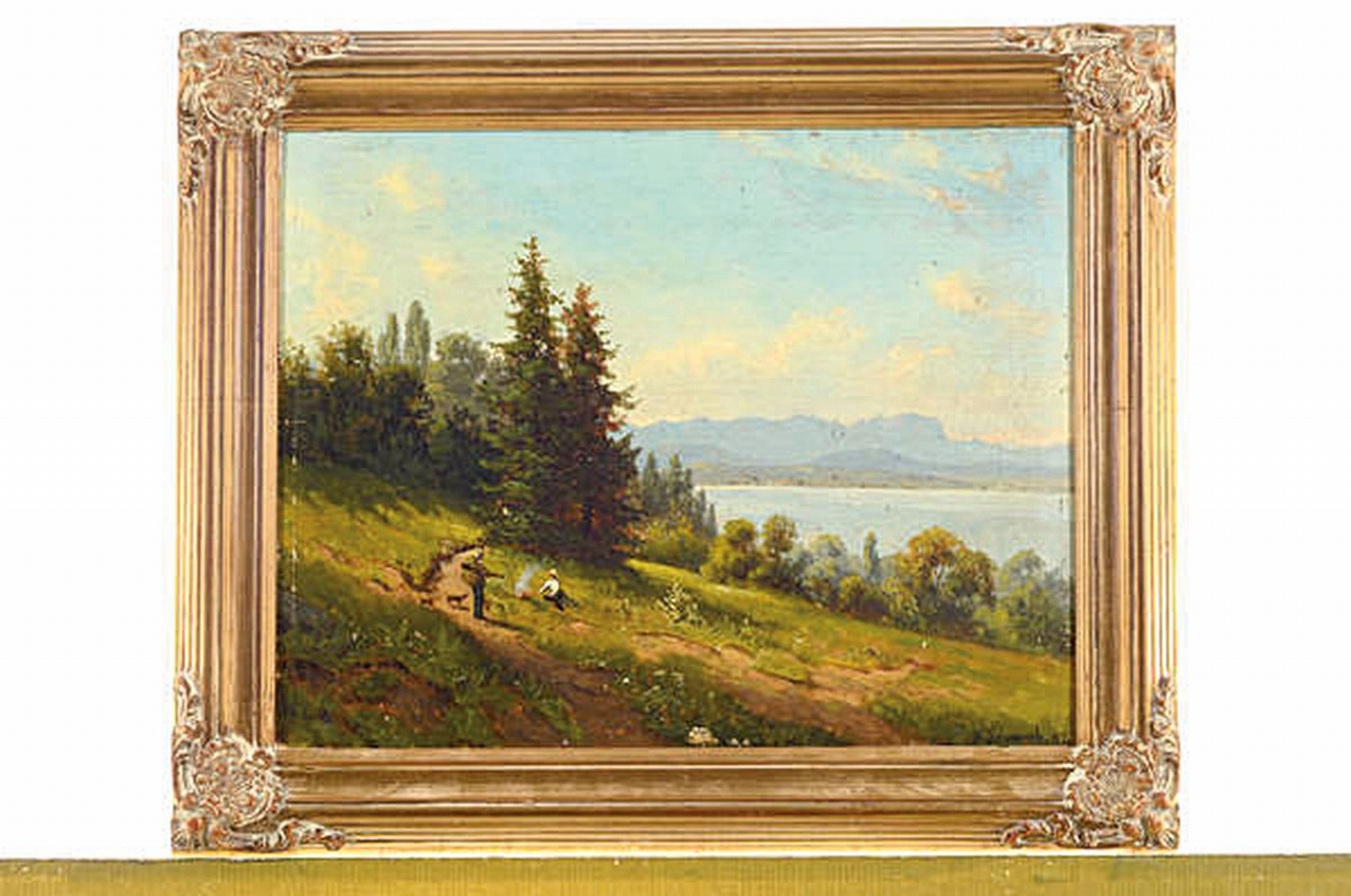 Detail k: Maximilian Schwab, Maler der Münchener Schule, um 1880-85, Landschaft am Ammersee bei Andechs, Öl/Holz, rechts unten signiert und dat. (18)82, ca. ...