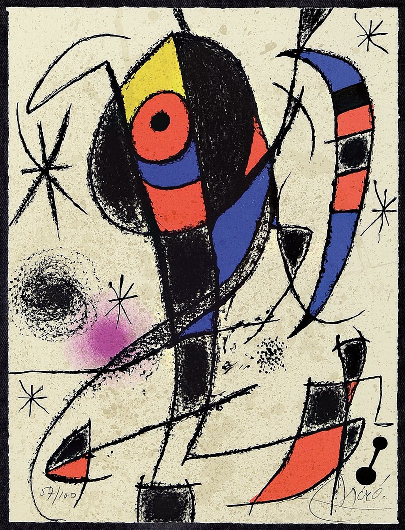 Joan Miro, 1893 Barcelona-1983 Palma de Mallorca, Composition, Farblithographie von 1974, rechts unten handsigniert, links unten num. 57/100, WVZ ...