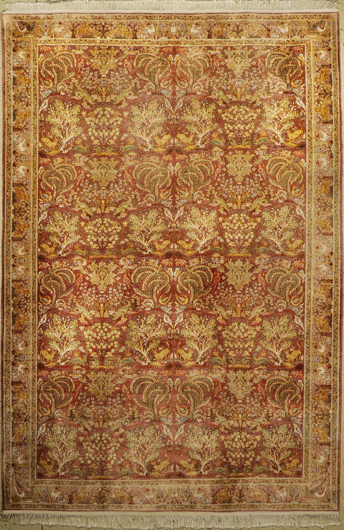 Kaschmir Seide fein, Indien, ca. 60 Jahre, merzerisierte Baumwolle, ca. 282 x 192 cm, Leichte Gebrauchsspuren