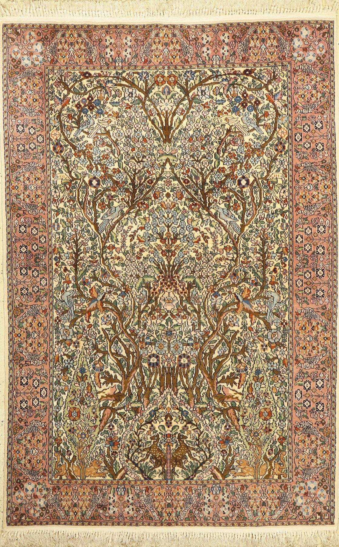 Kaschmir fein, Indien, ca. 50 Jahre, Korkwolle mit Seide, ca. 182 x 122 cm, guter Zustand